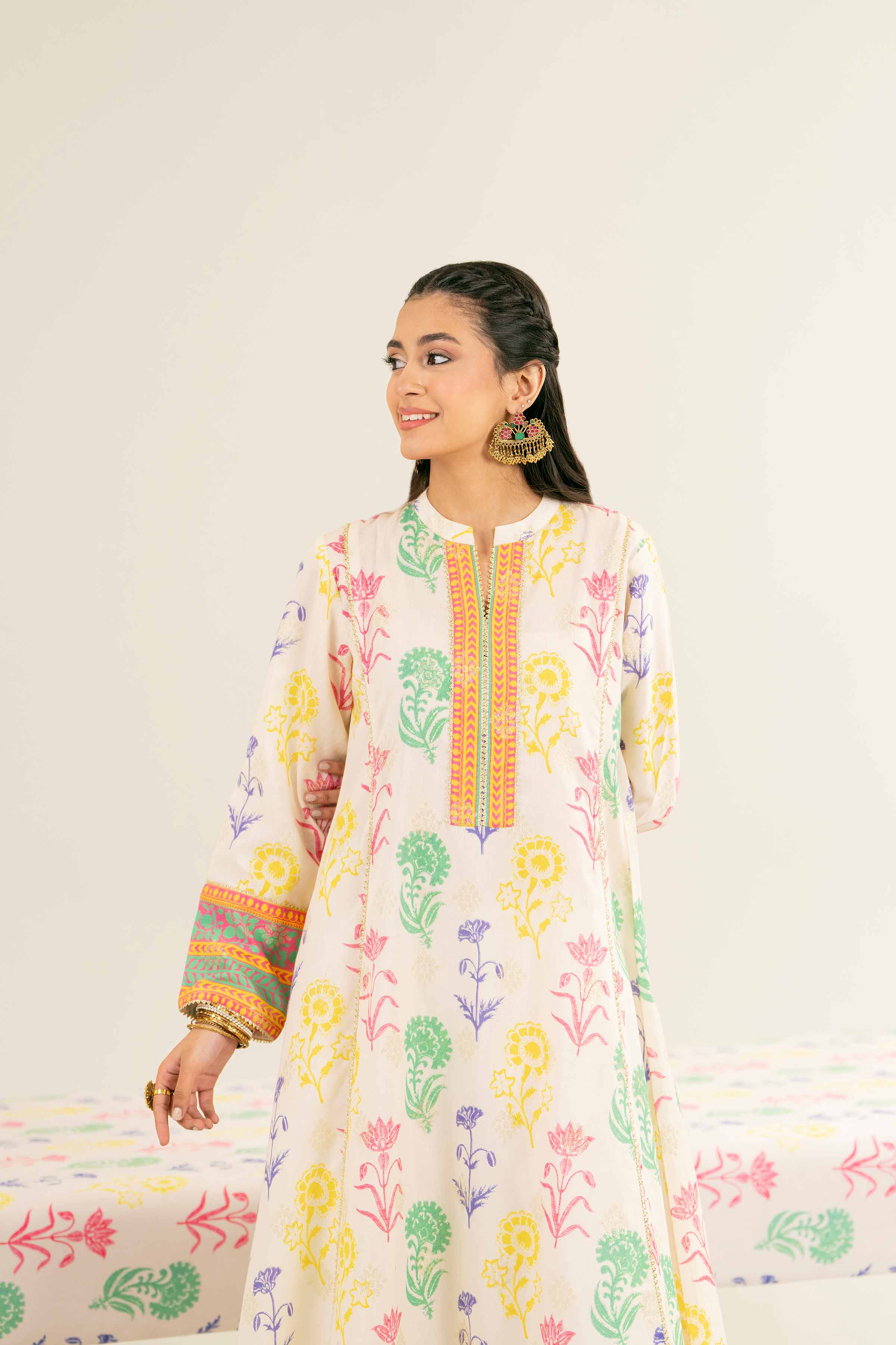 NishatUK - Brown Printed Jacquard 1-piece ready to wear Long Dress