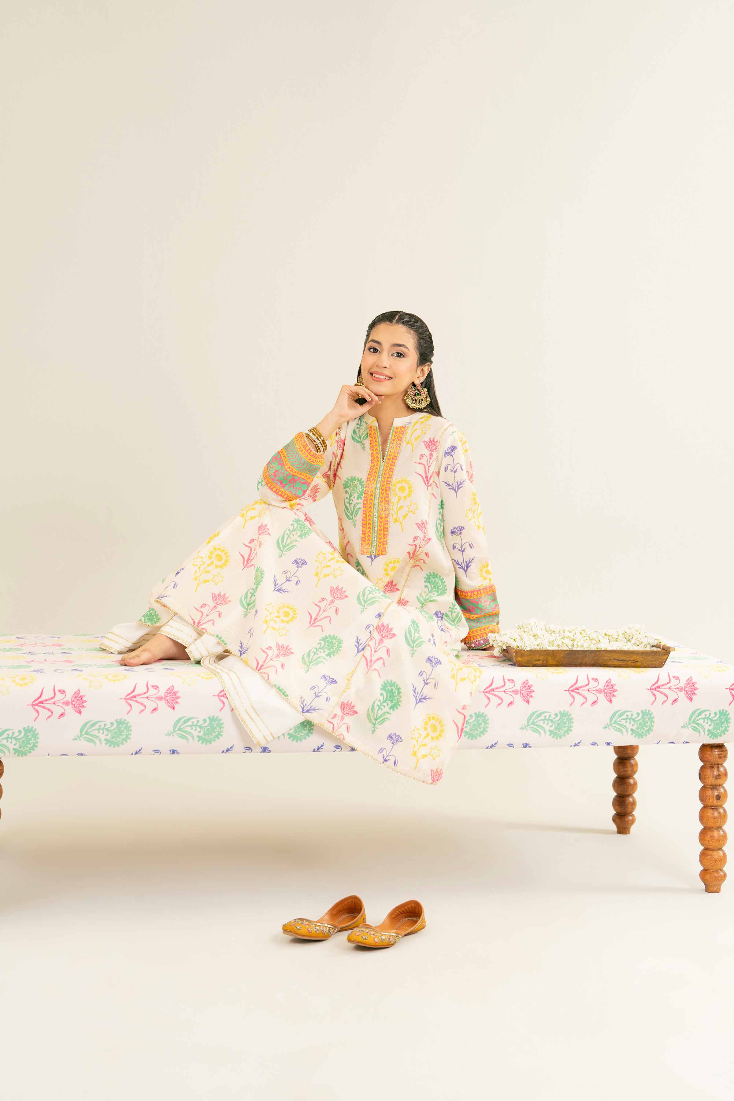 NishatUK - Brown Printed Jacquard 1-piece ready to wear Long Dress