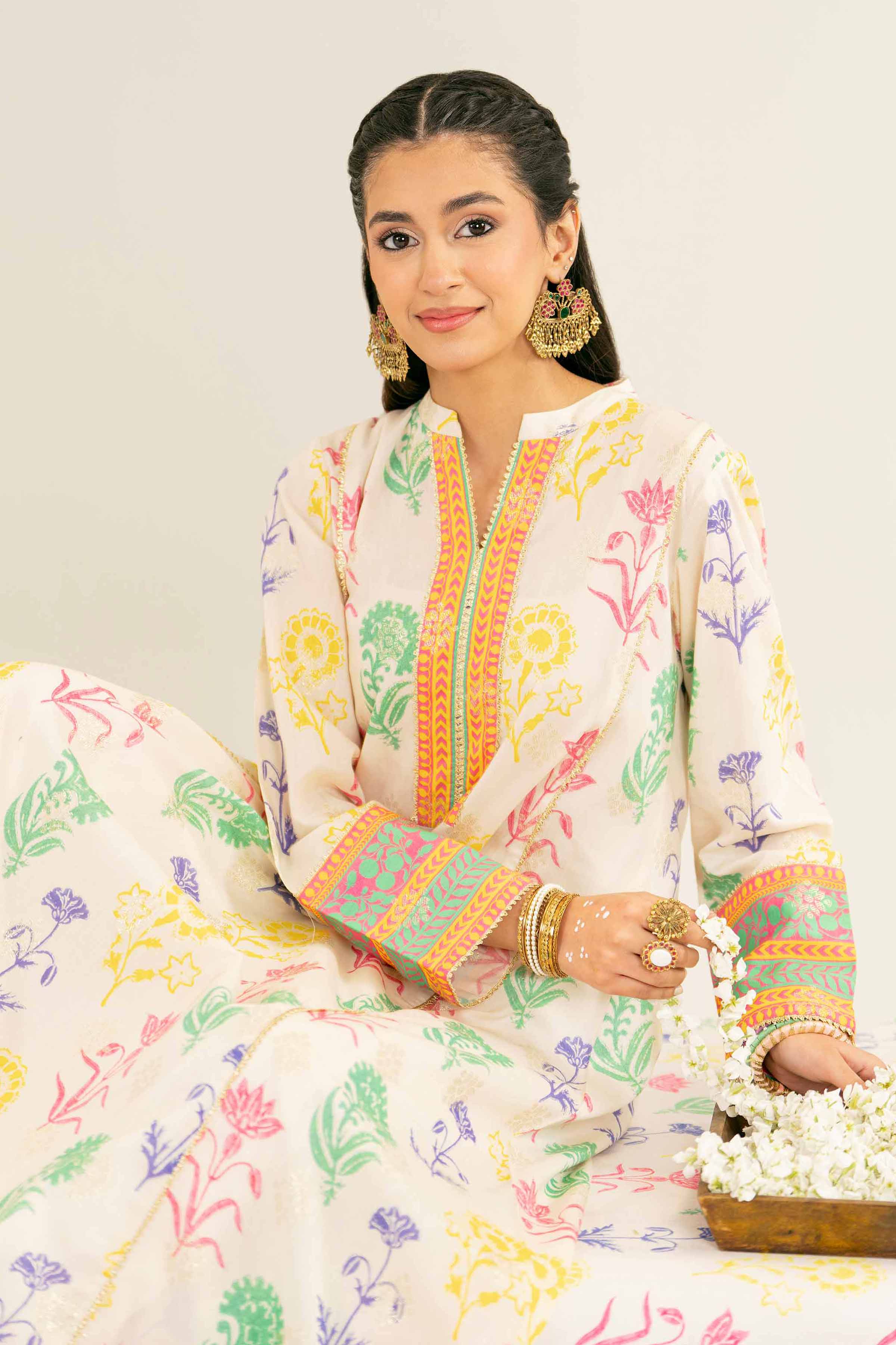 NishatUK - Brown Printed Jacquard 1-piece ready to wear Long Dress