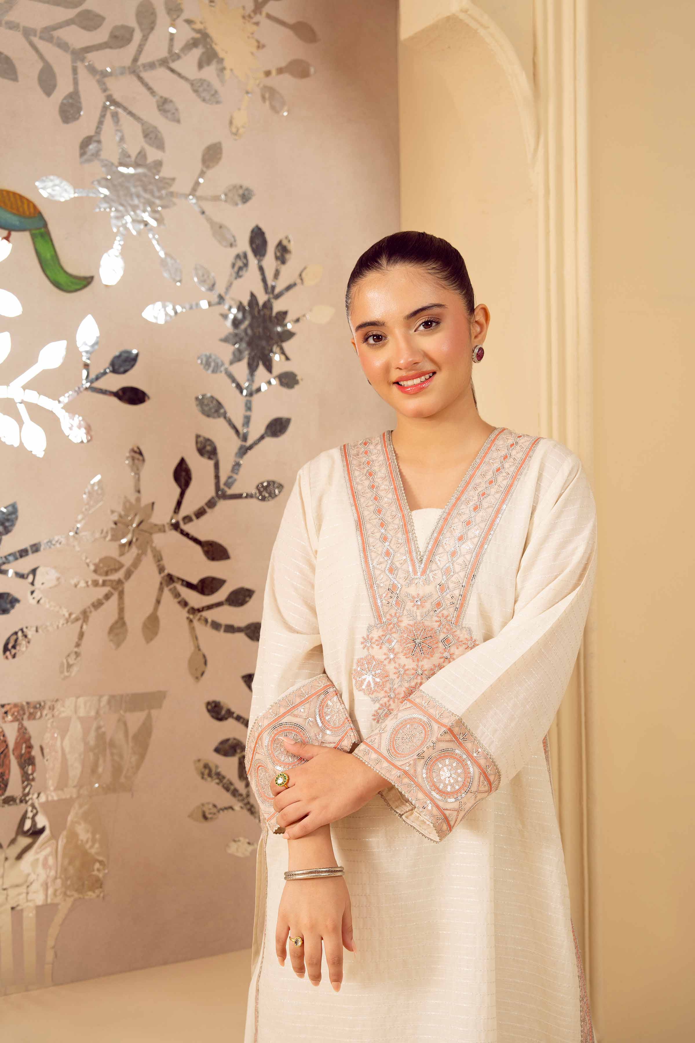 NishatUK - White Embroidered  Jacquard 1-piece ready to wear Shirt