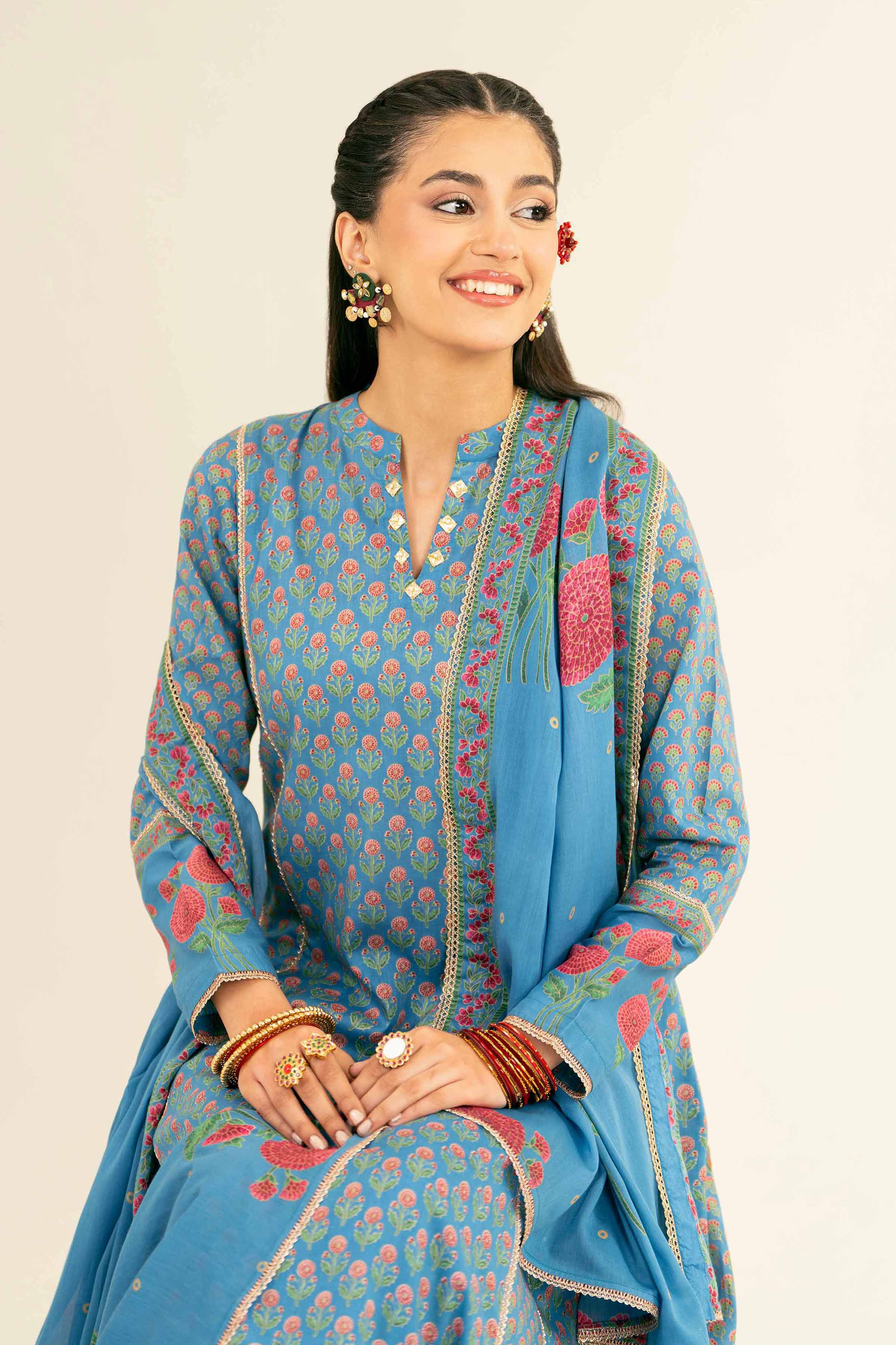 NishatUK - Brown Printed Lawn 3-piece ready to wear Suit