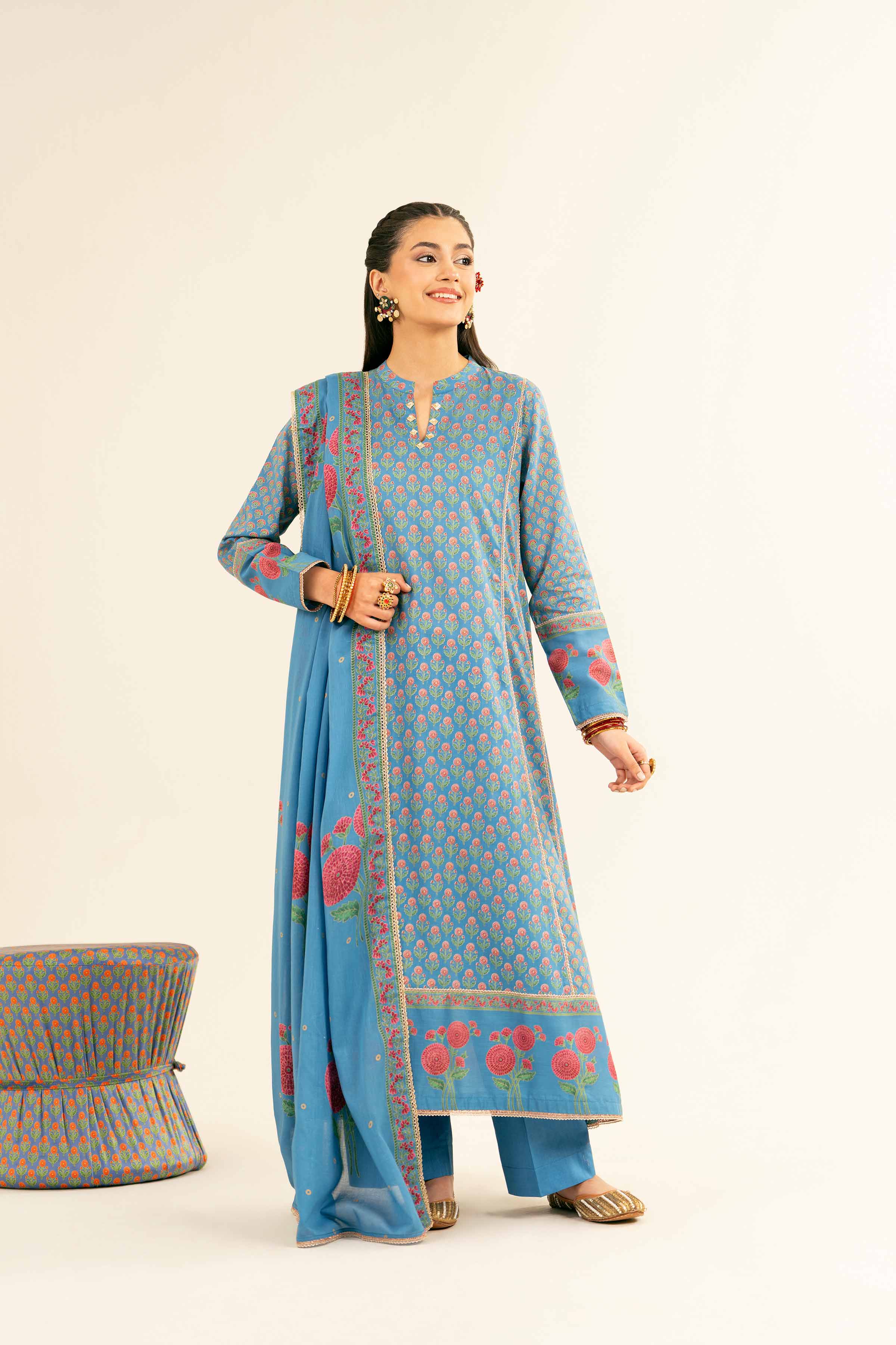 NishatUK - Brown Printed Lawn 3-piece ready to wear Suit