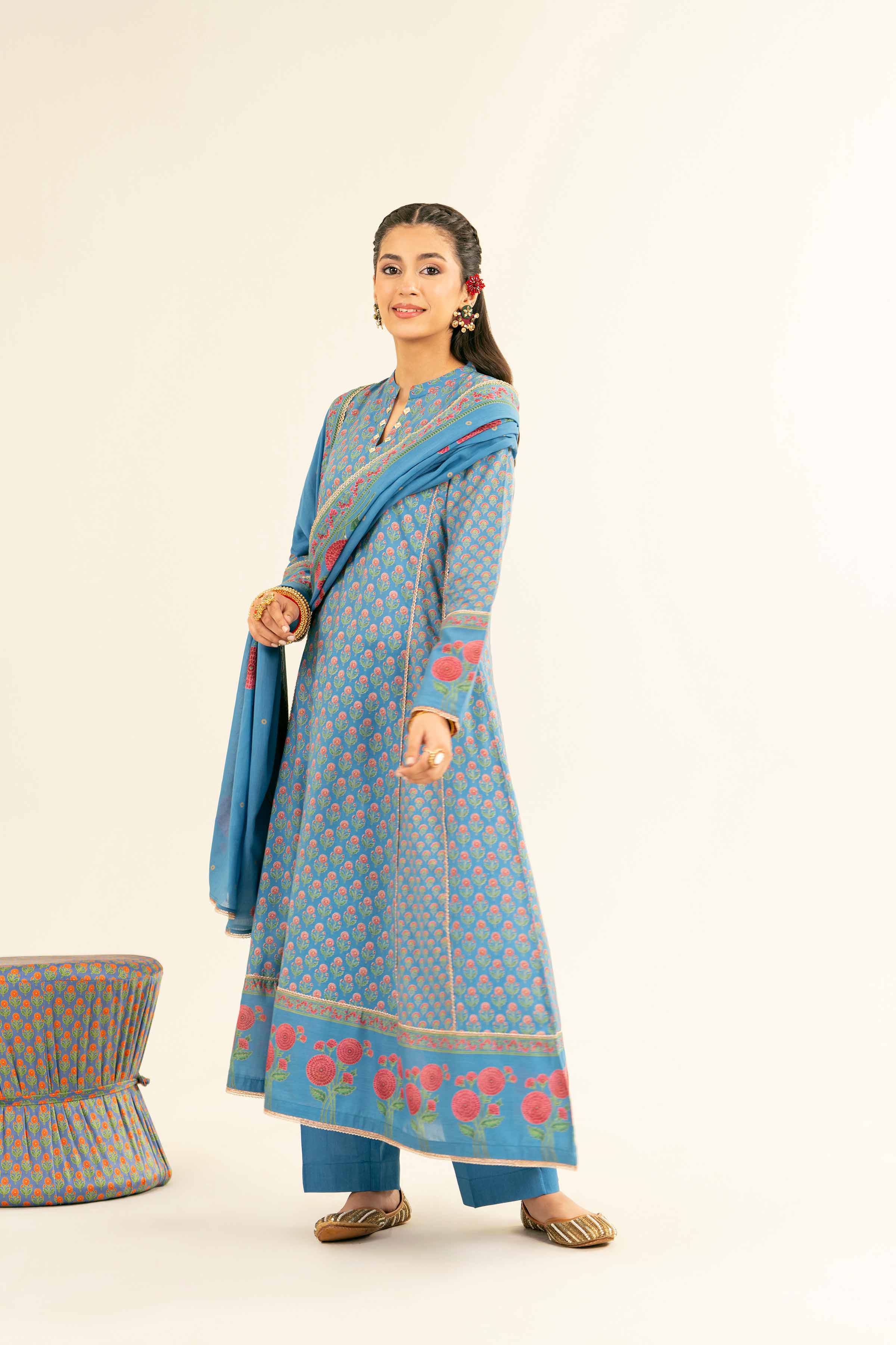 NishatUK - Brown Printed Lawn 3-piece ready to wear Suit