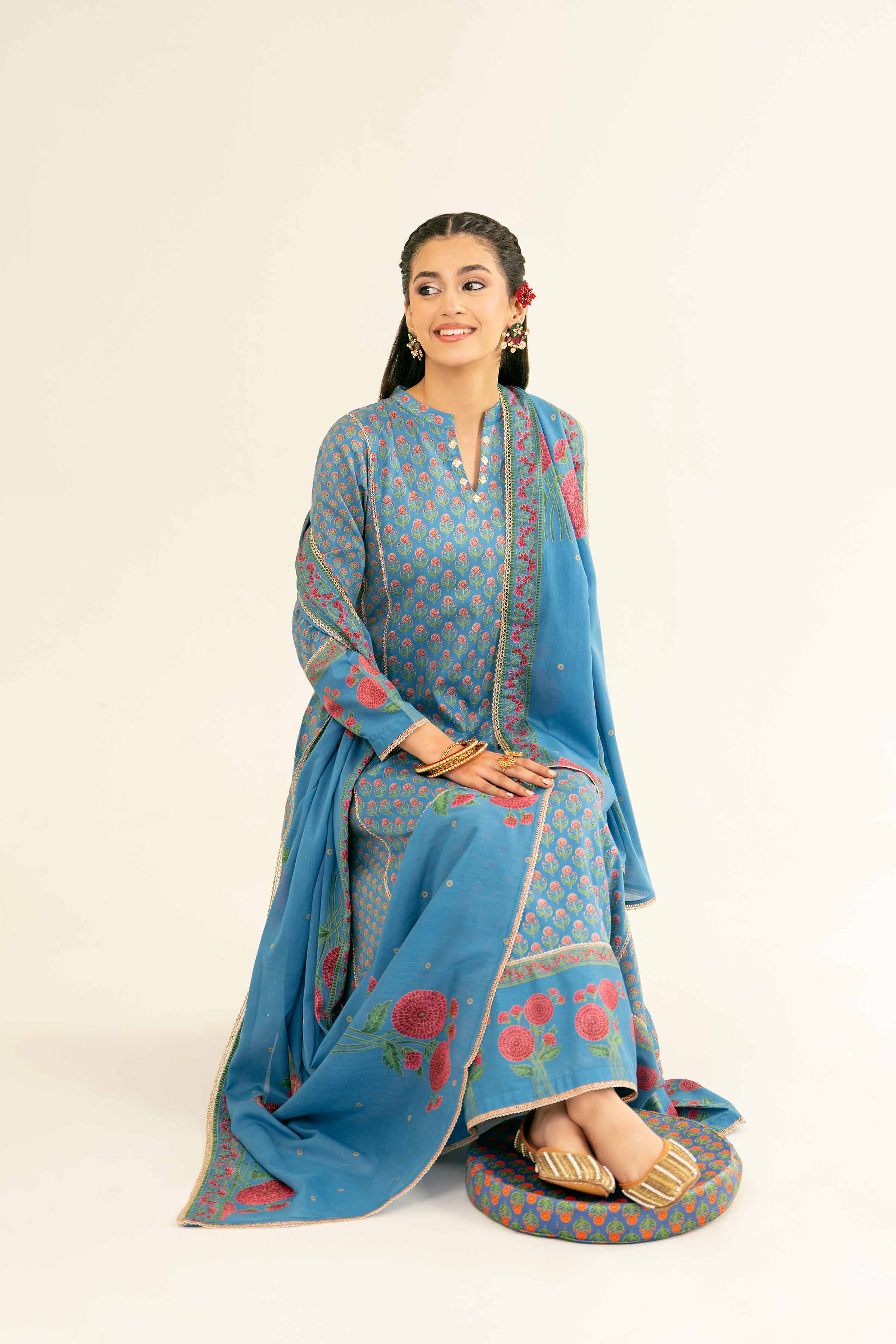 NishatUK - Brown Printed Lawn 3-piece ready to wear Suit
