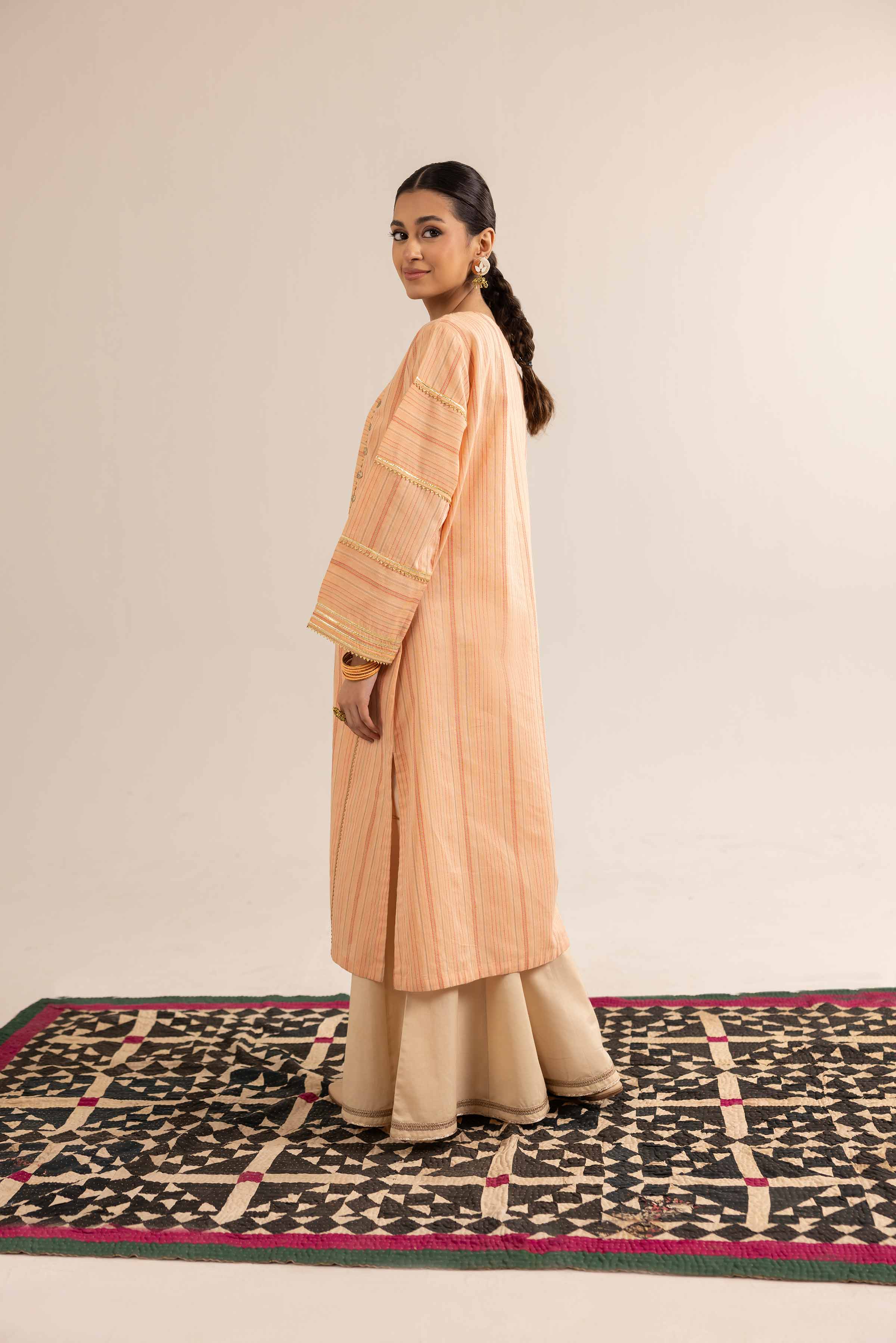 NishatUK - Peach Solids Jacquard 1-piece ready to wear Kurta