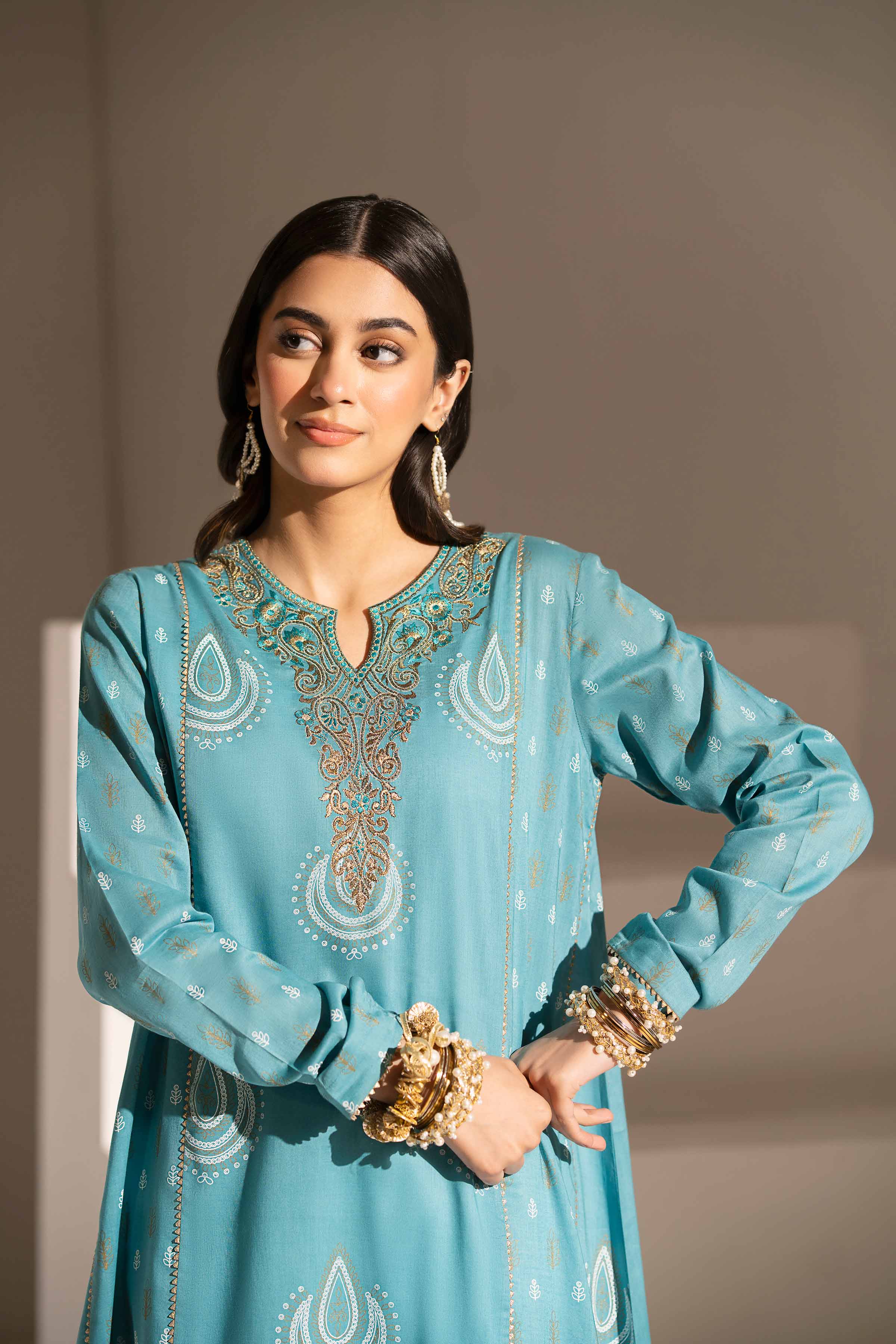 NishatUK - Brown Embroidered  Lawn 1-piece ready to wear Shirt