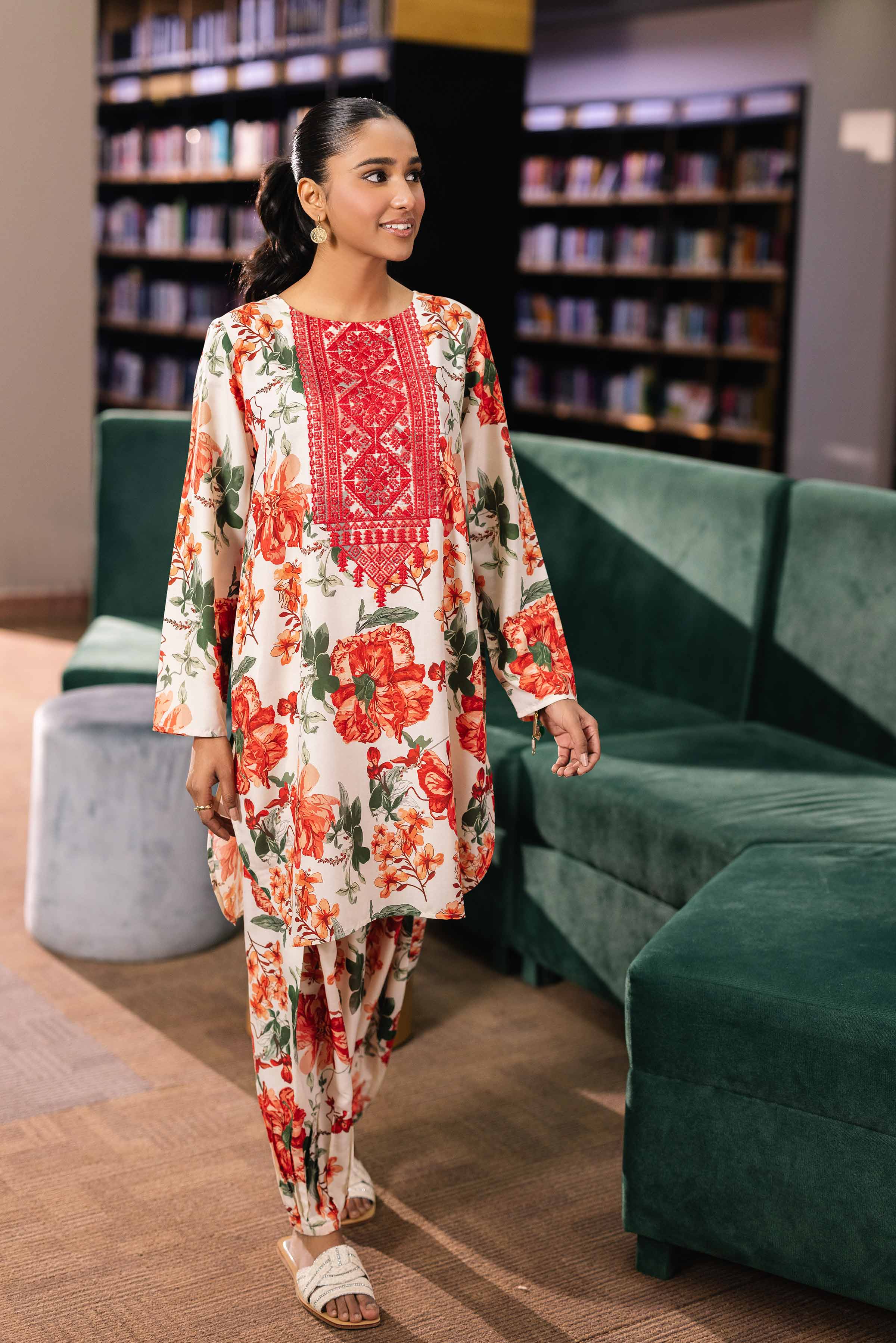 NishatUK - Brown Embroidered  Crepe 2-piece ready to wear Dress
