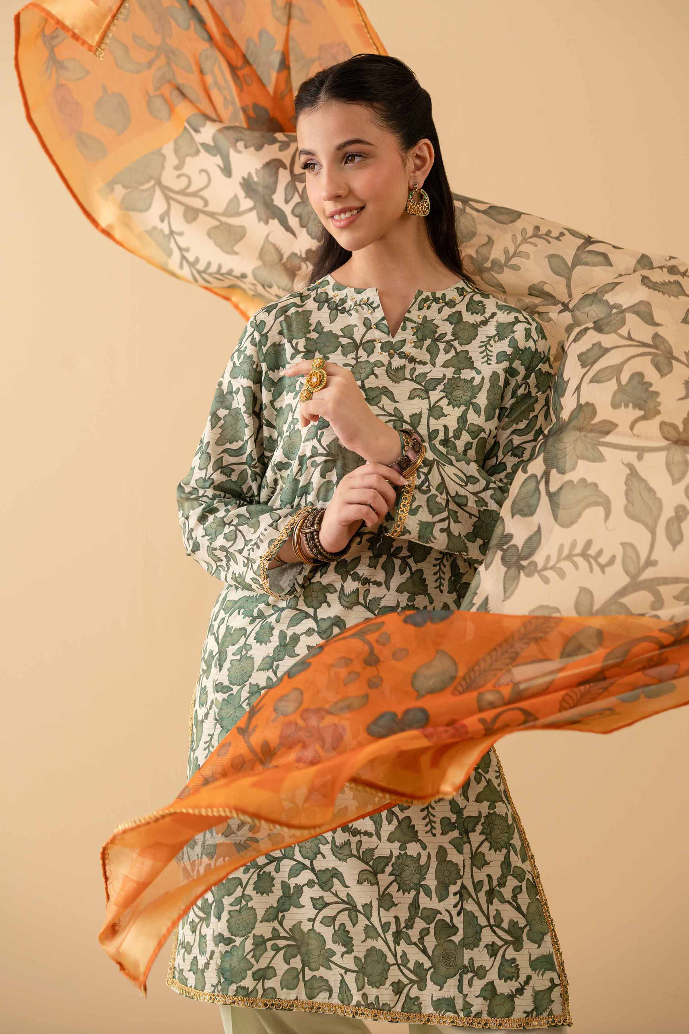 NishatUK - Green Printed Lawn 3-piece ready to wear Suit