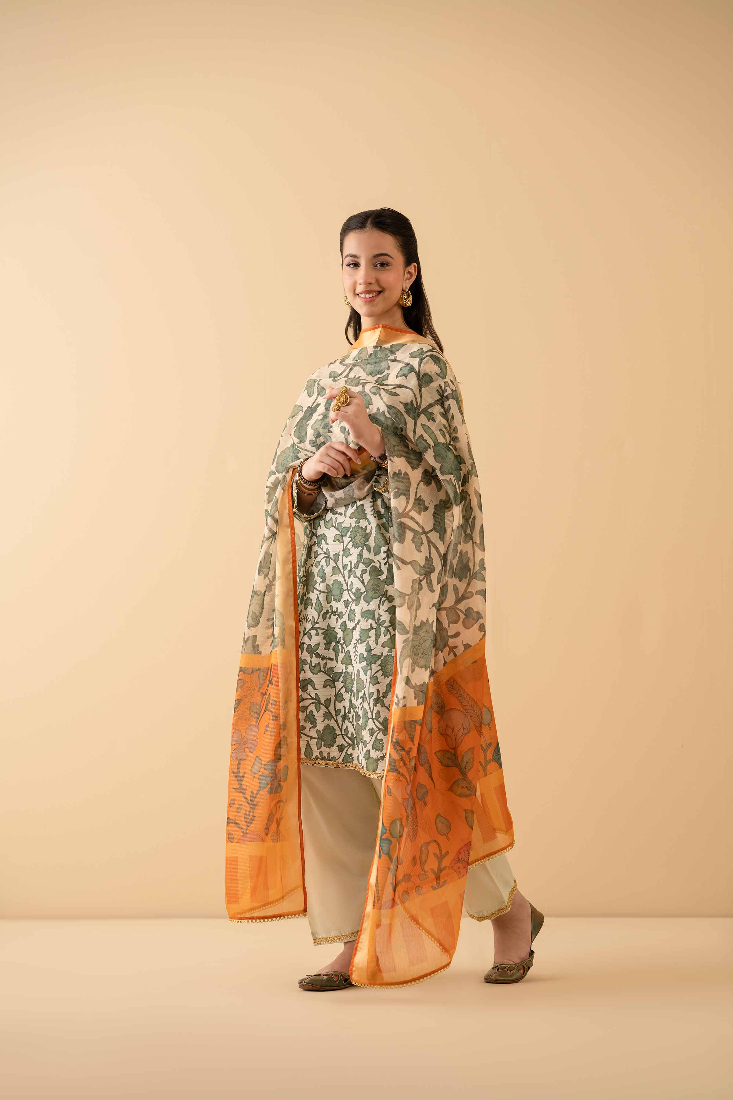 NishatUK - Green Printed Lawn 3-piece ready to wear Suit