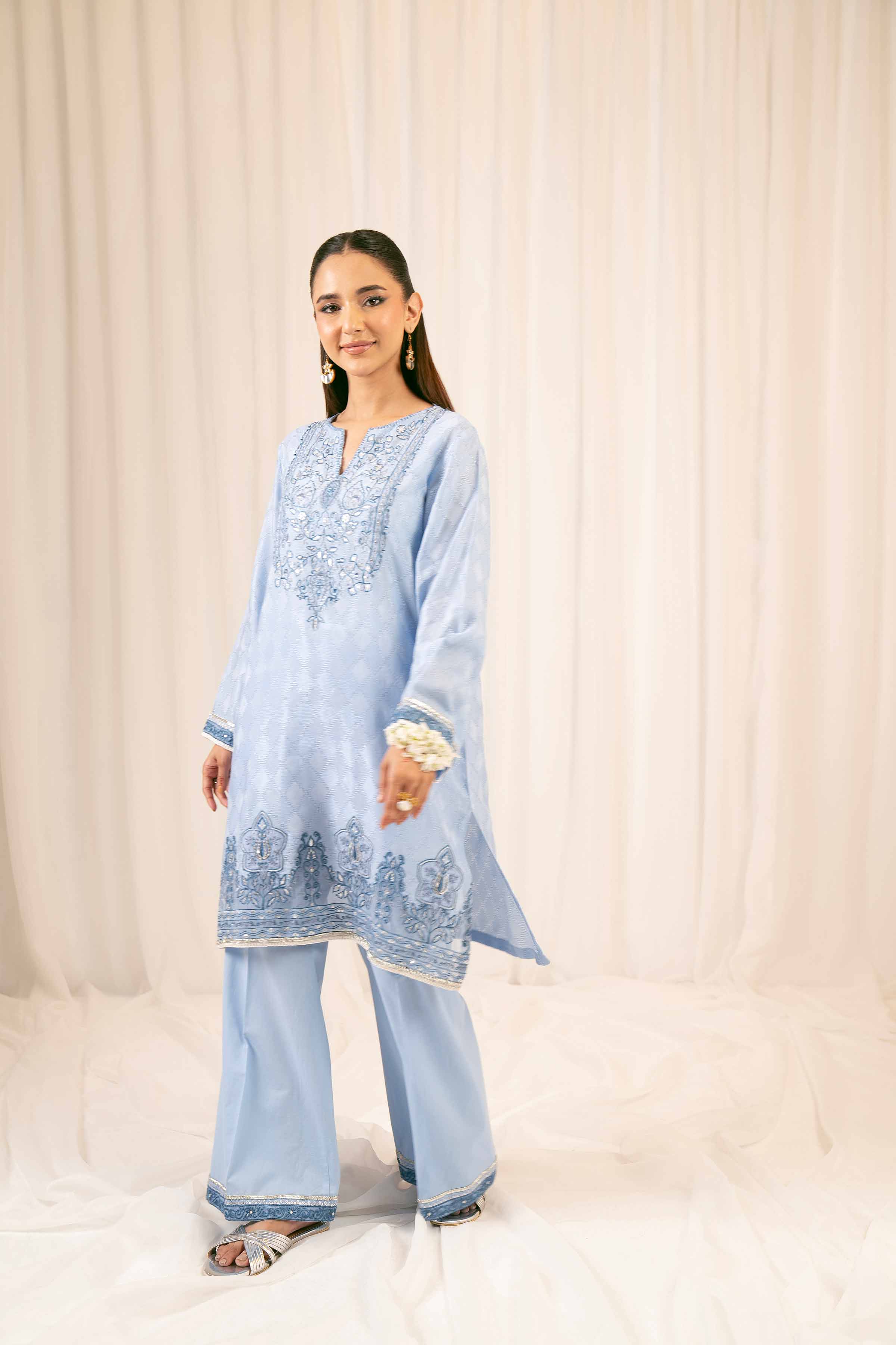 NishatUK - Blue Embroidered Jacquard 2-piece ready to wear Dress