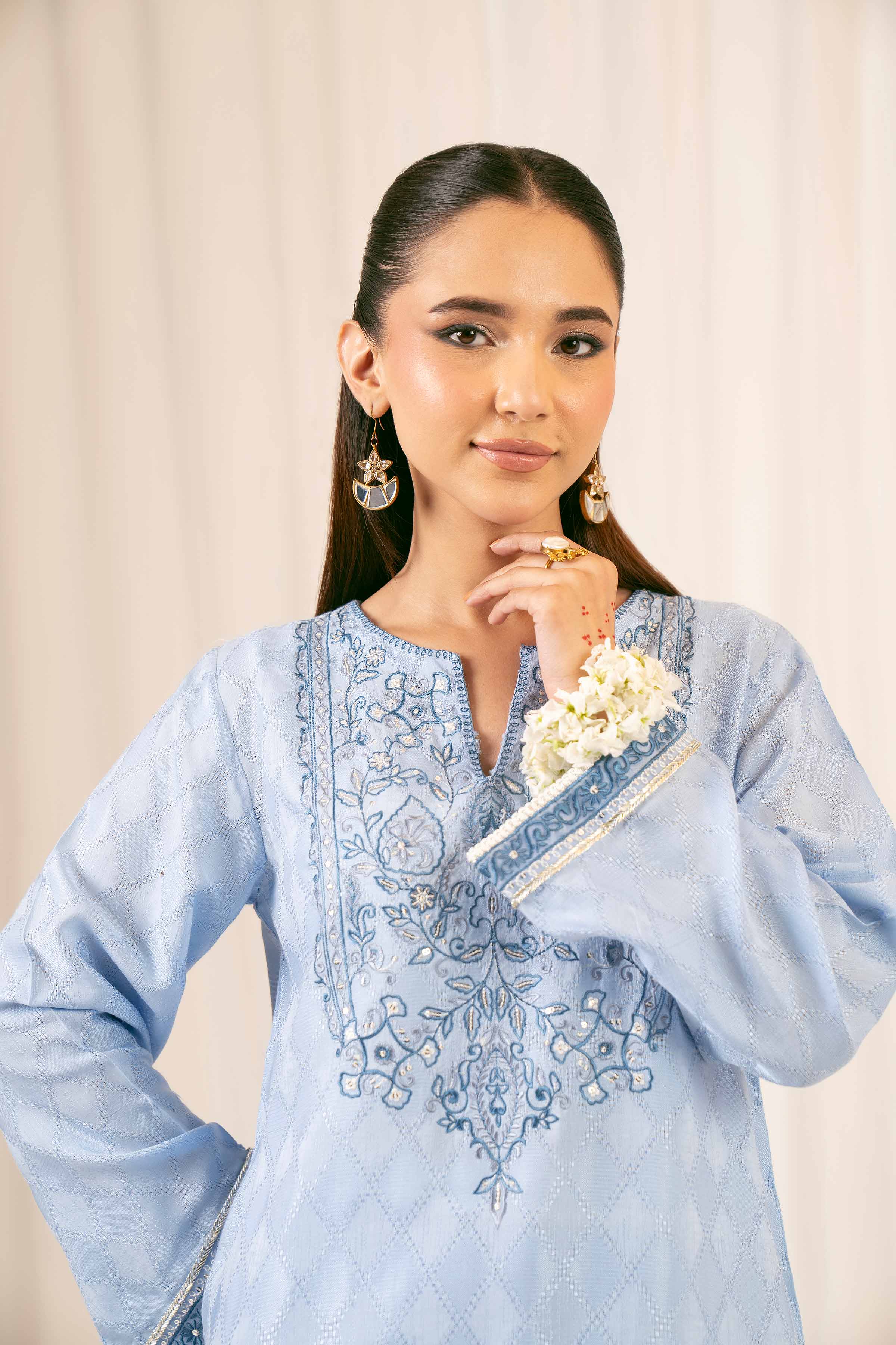 NishatUK - Blue Embroidered Jacquard 2-piece ready to wear Dress