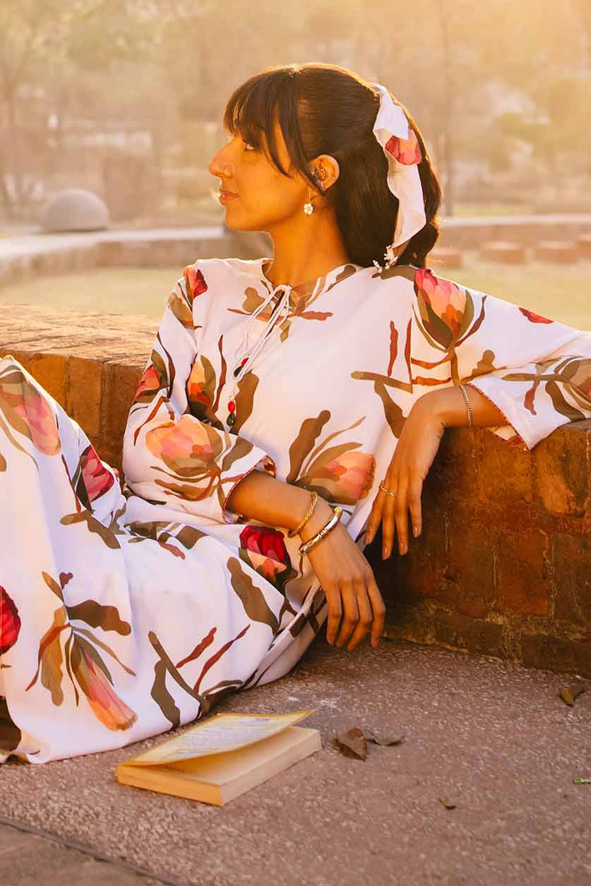 NishatUK - Brown Printed Crepe 2-piece ready to wear Dress