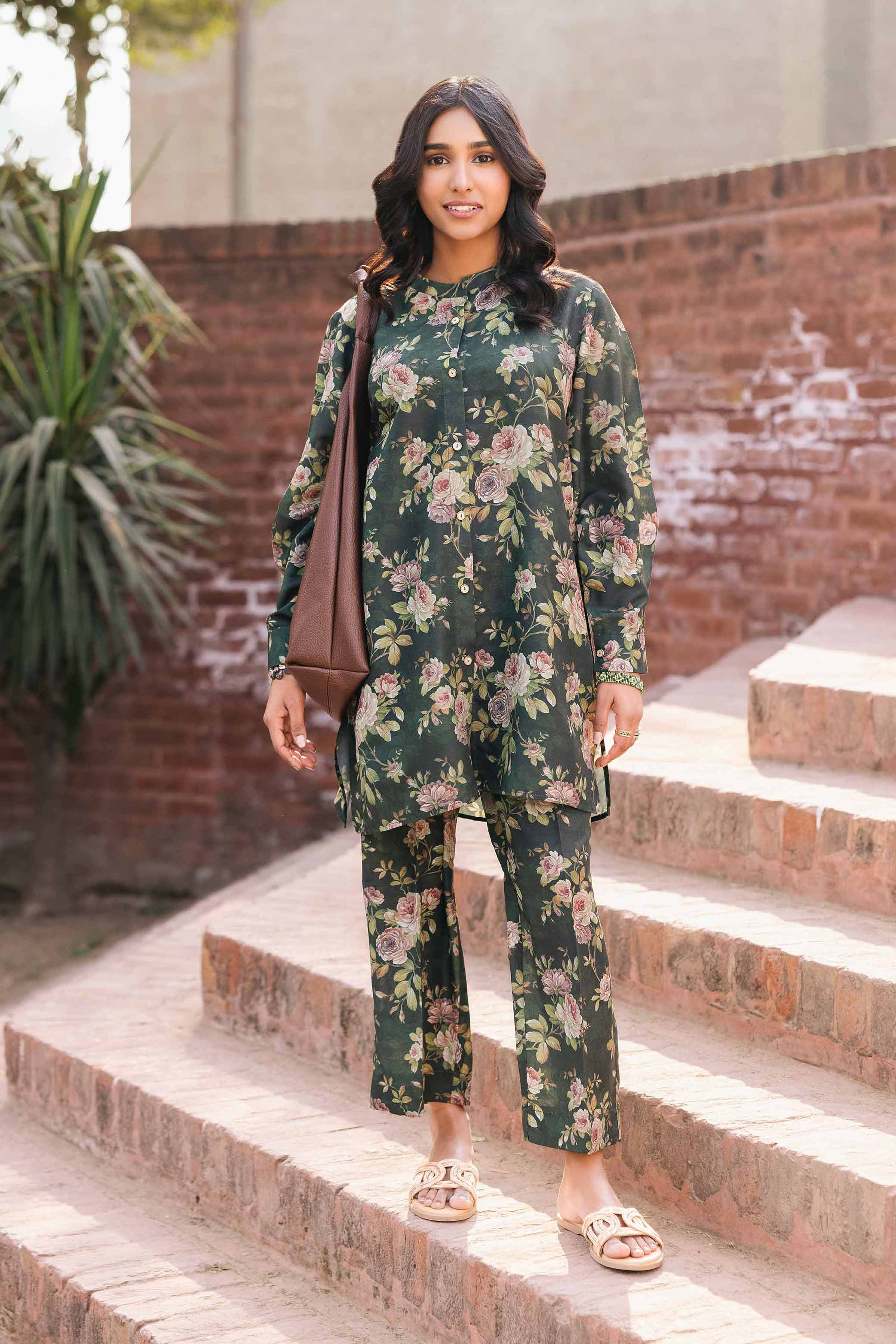 NishatUK - Brown Printed Crepe 2-piece ready to wear Dress
