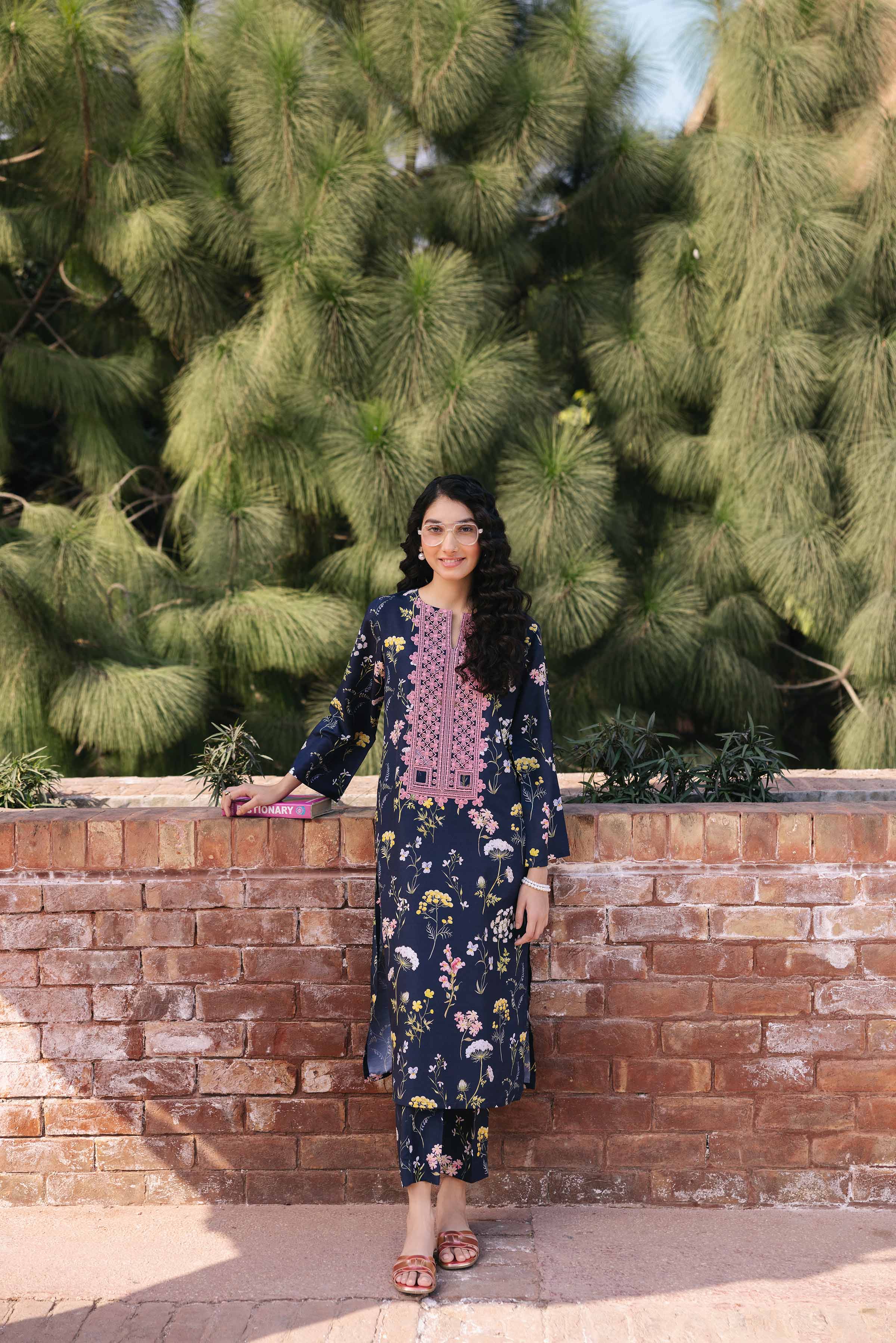 NishatUK - Brown Embroidered  Crepe 2-piece ready to wear Dress