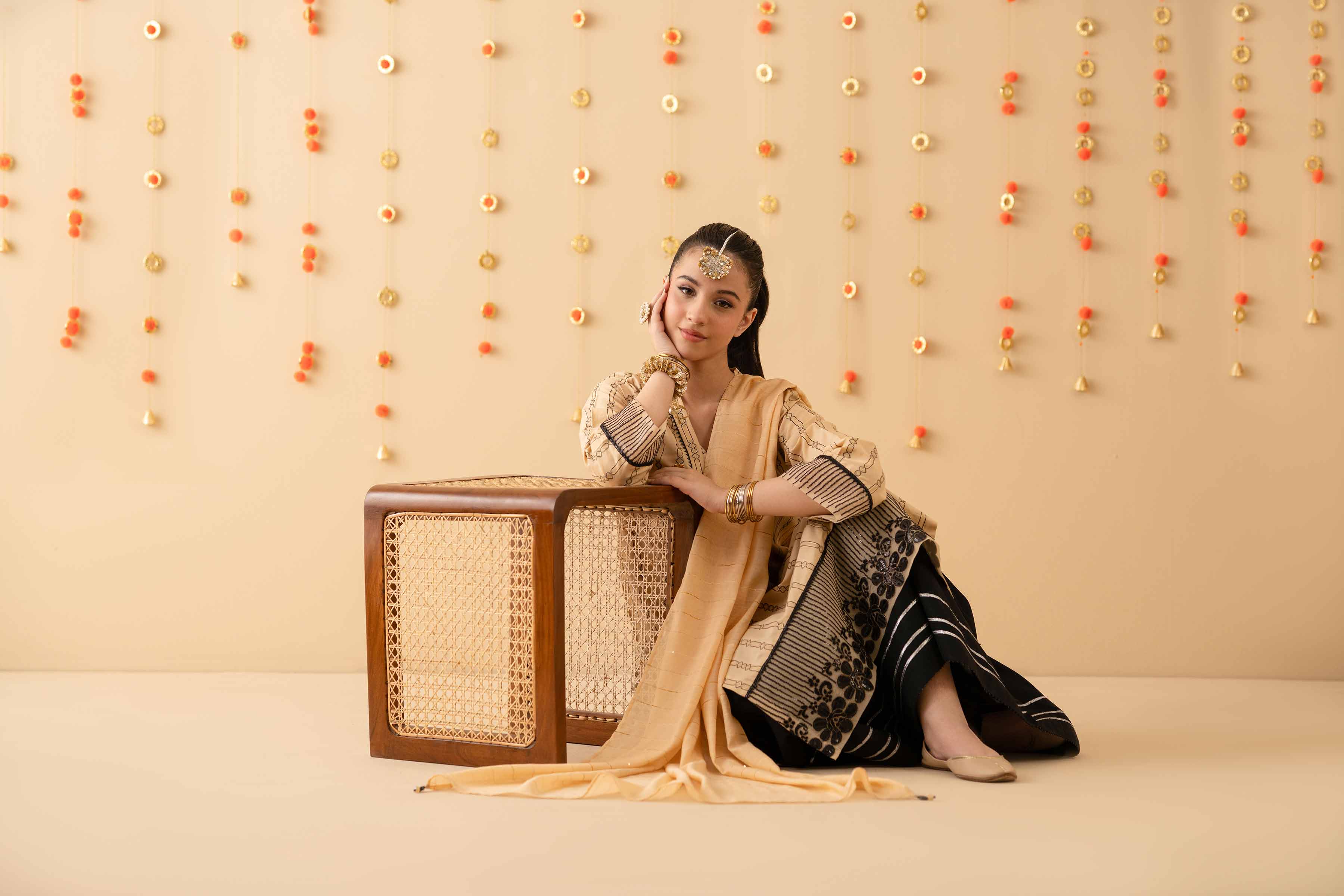 NishatUK - Beige Embroidered  Jacquard 2-piece ready to wear Dress