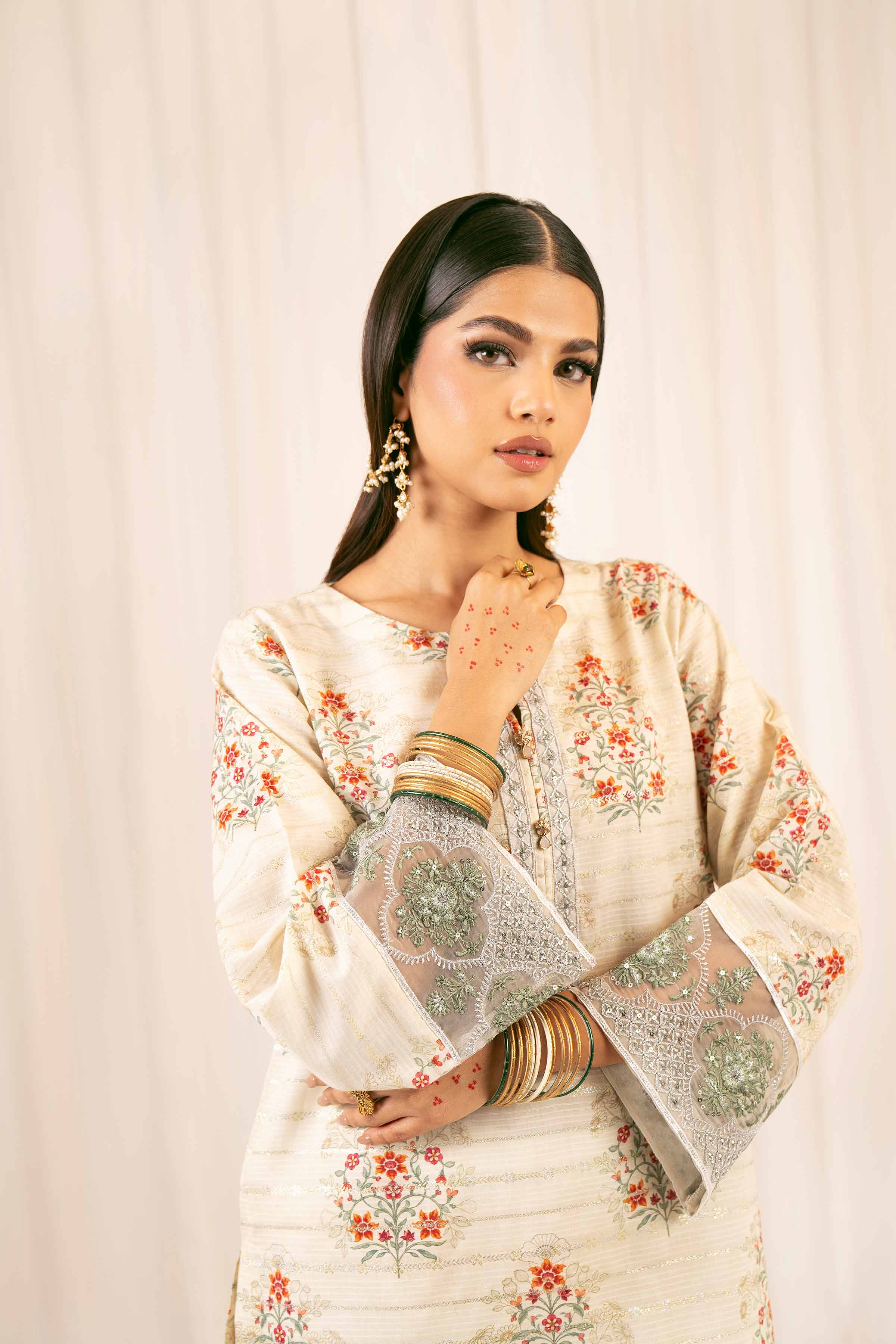 NishatUK - Beige Embroidered Jacquard 2-piece ready to wear Dress
