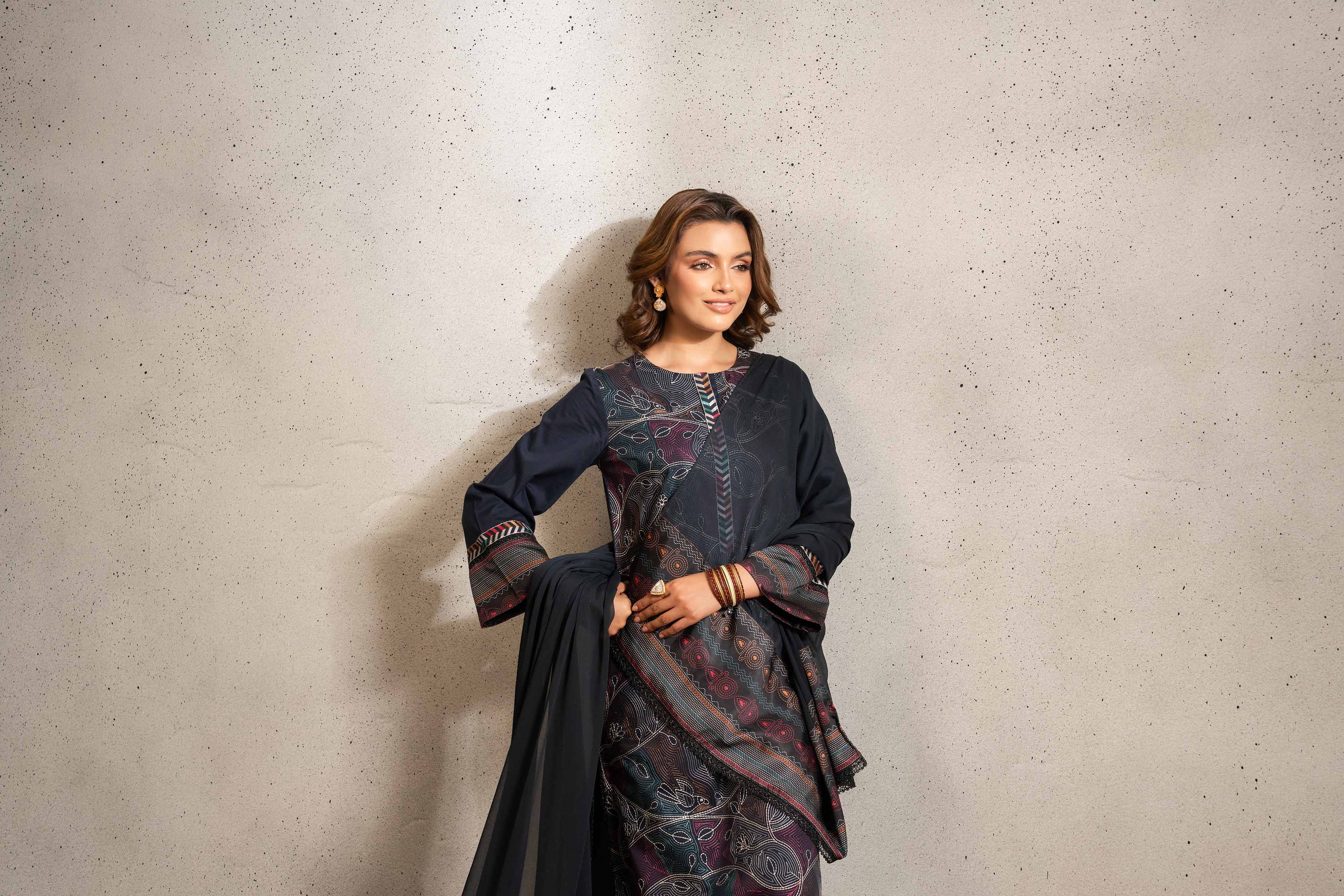 NishatUK - Black Printed Lawn 3-piece ready to wear Suit