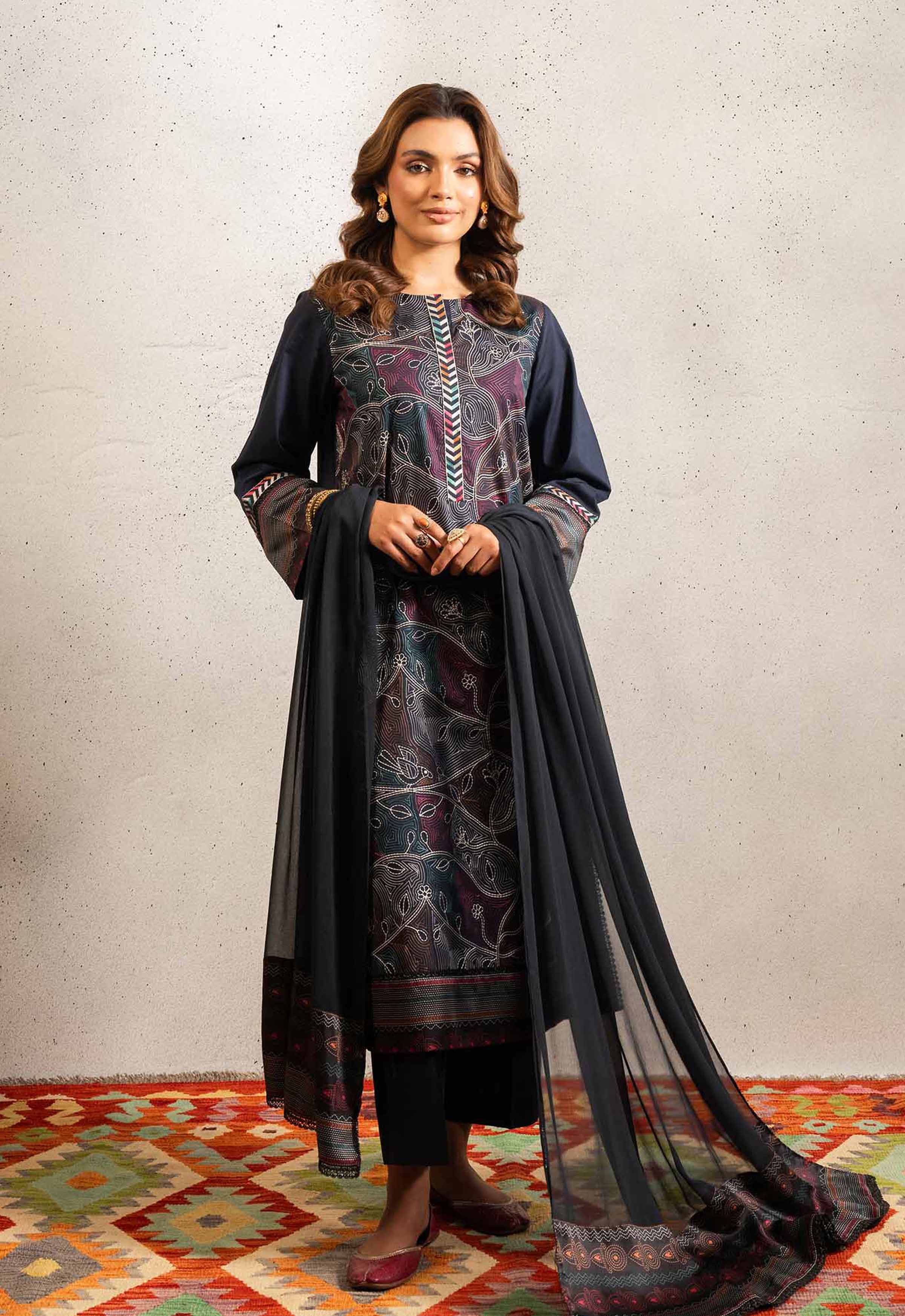 NishatUK - Black Printed Lawn 3-piece ready to wear Suit