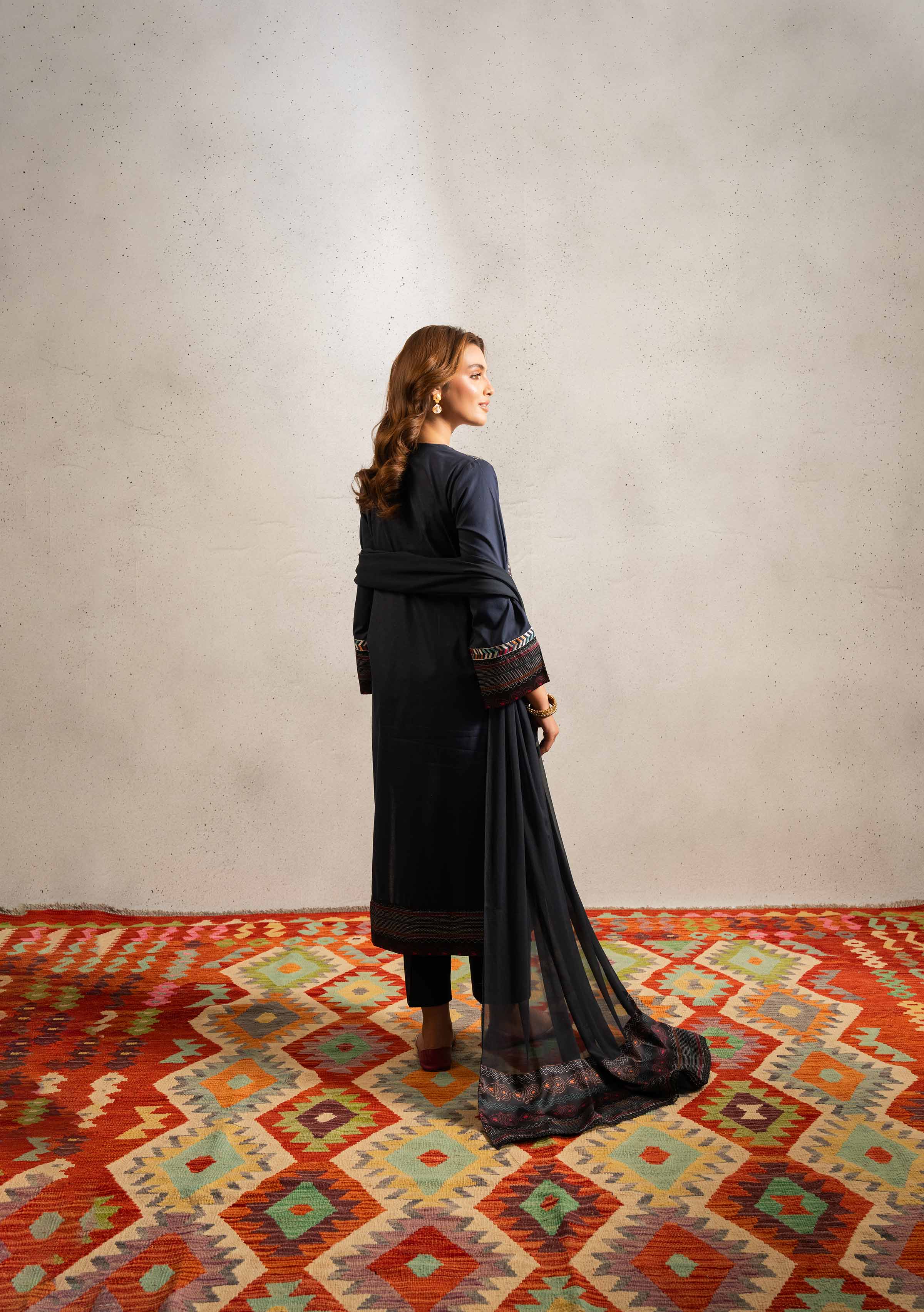 NishatUK - Black Printed Lawn 3-piece ready to wear Suit