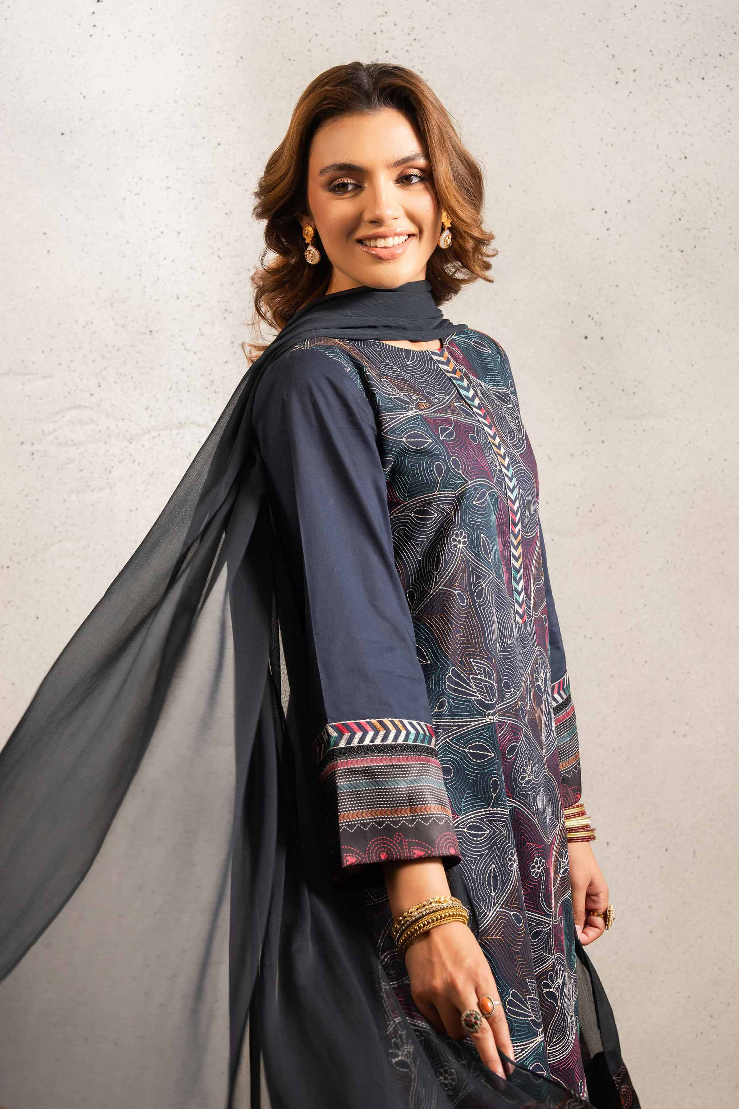 NishatUK - Black Printed Lawn 3-piece ready to wear Suit