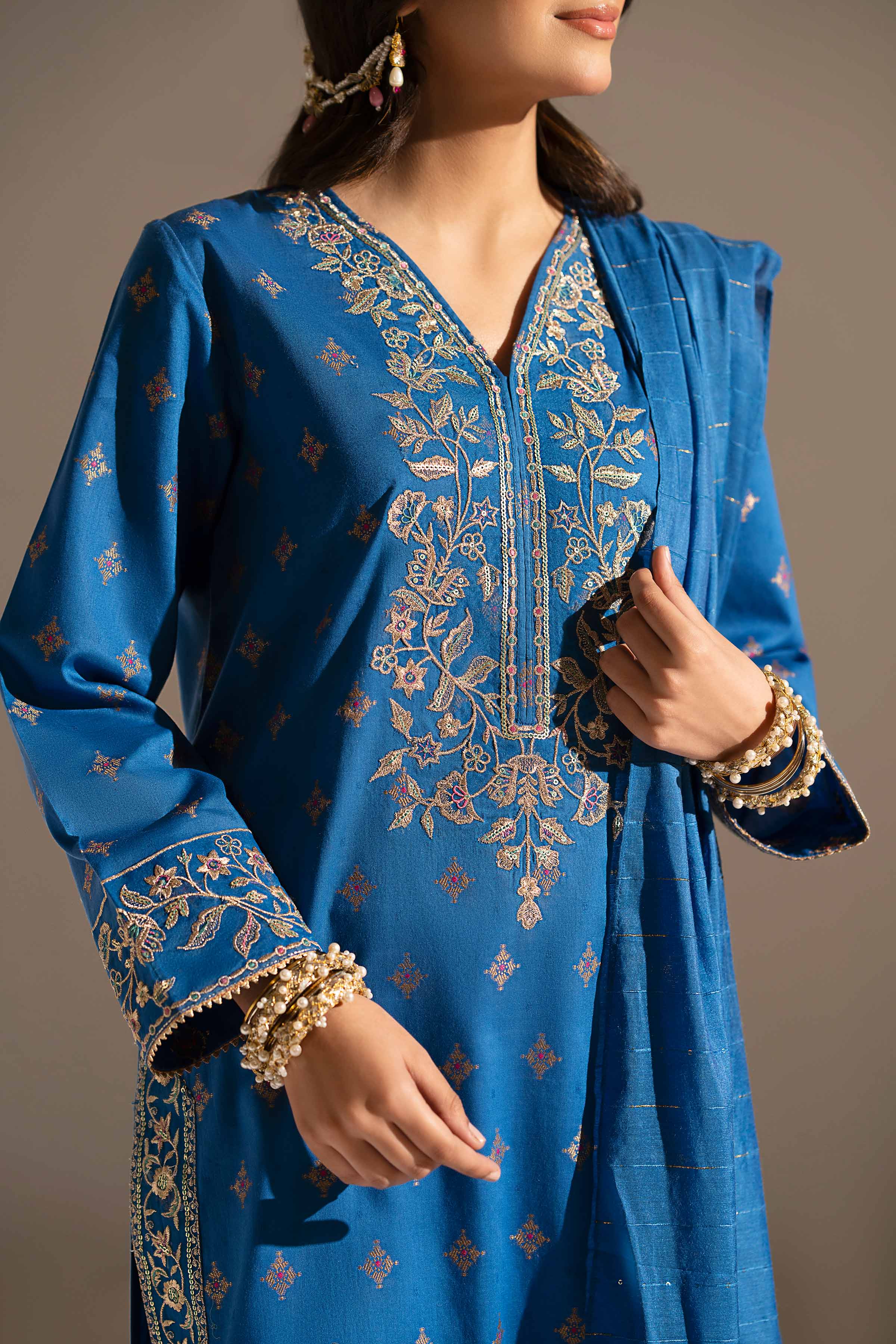 NishatUK - Brown Embroidered  Jacquard 3-piece ready to wear Suit