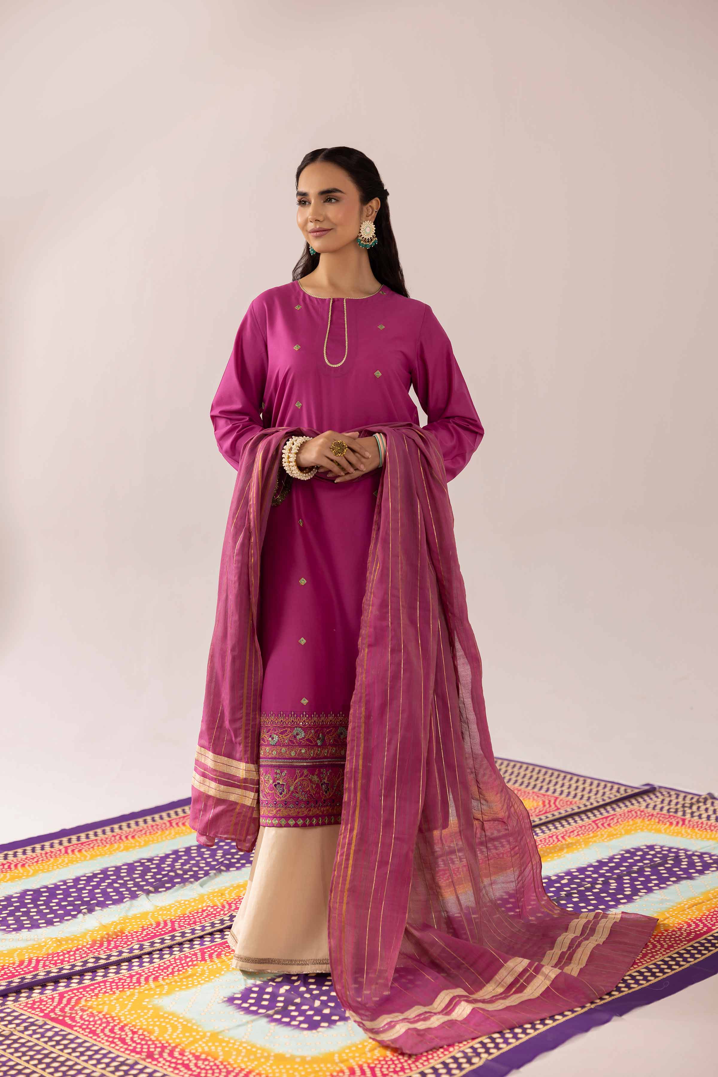 NishatUK - Purple Embroidered   Cambric 2-piece ready to wear Dress
