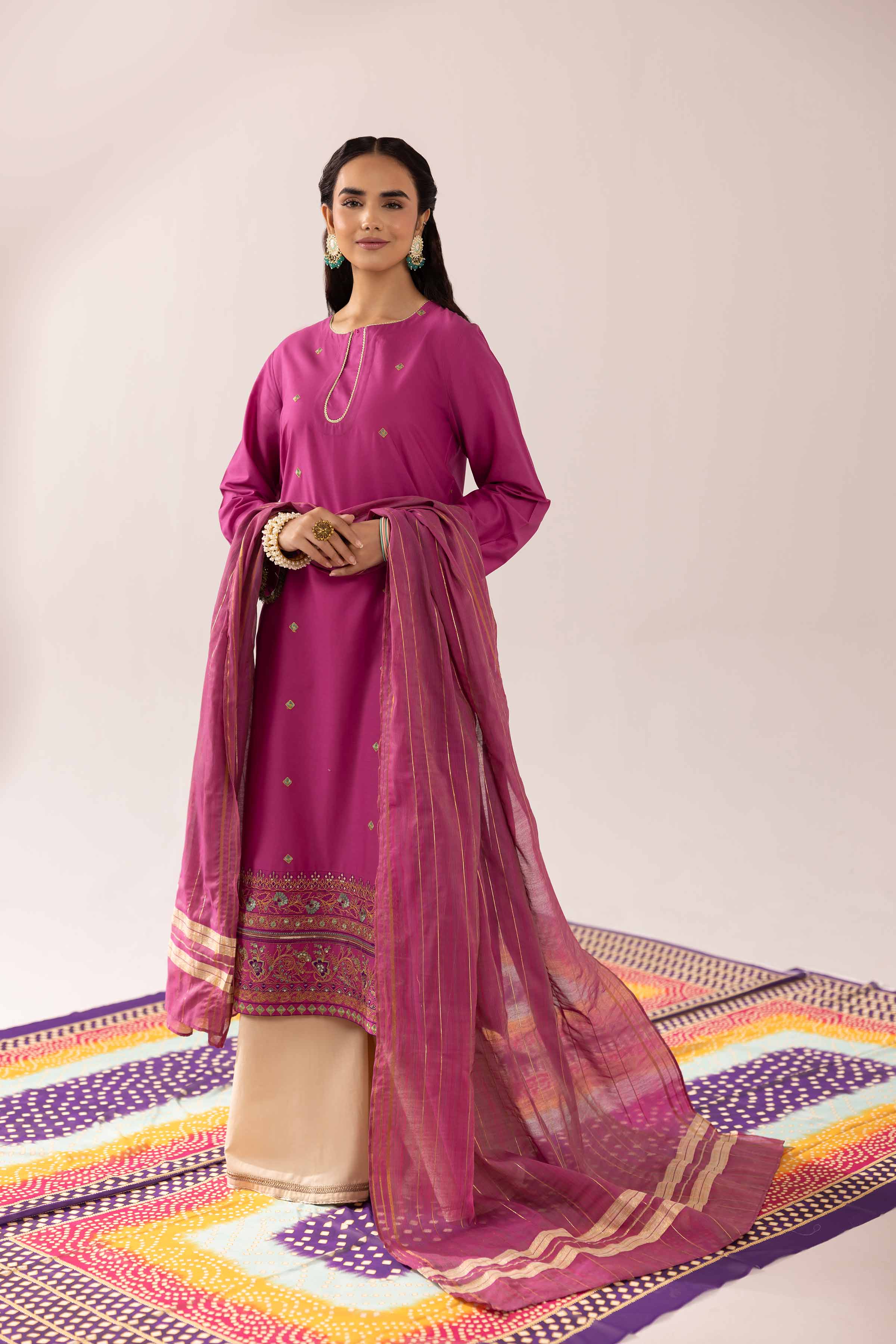 NishatUK - Purple Embroidered   Cambric 2-piece ready to wear Dress