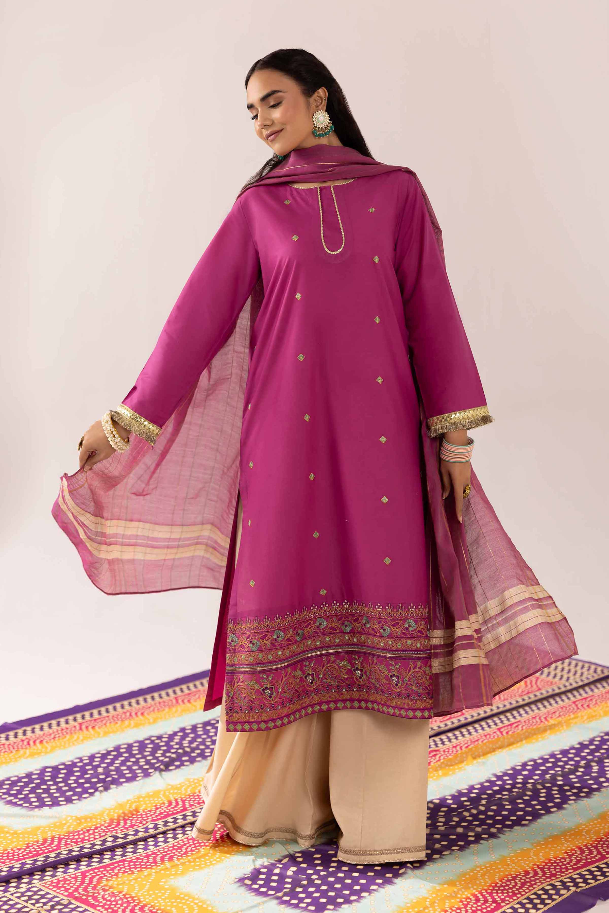 NishatUK - Purple Embroidered   Cambric 2-piece ready to wear Dress