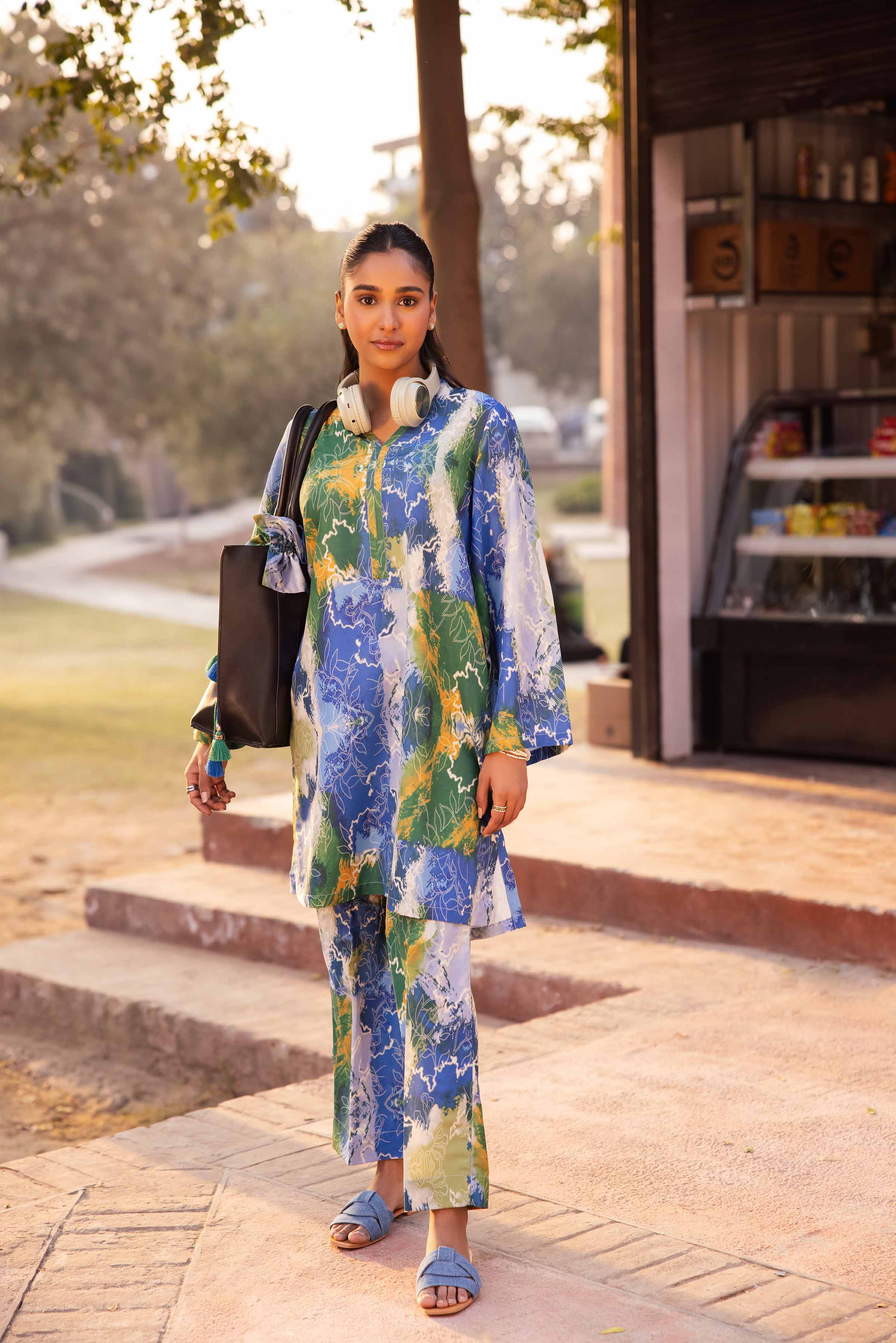 NishatUK - Brown Printed Crepe 2-piece ready to wear Dress