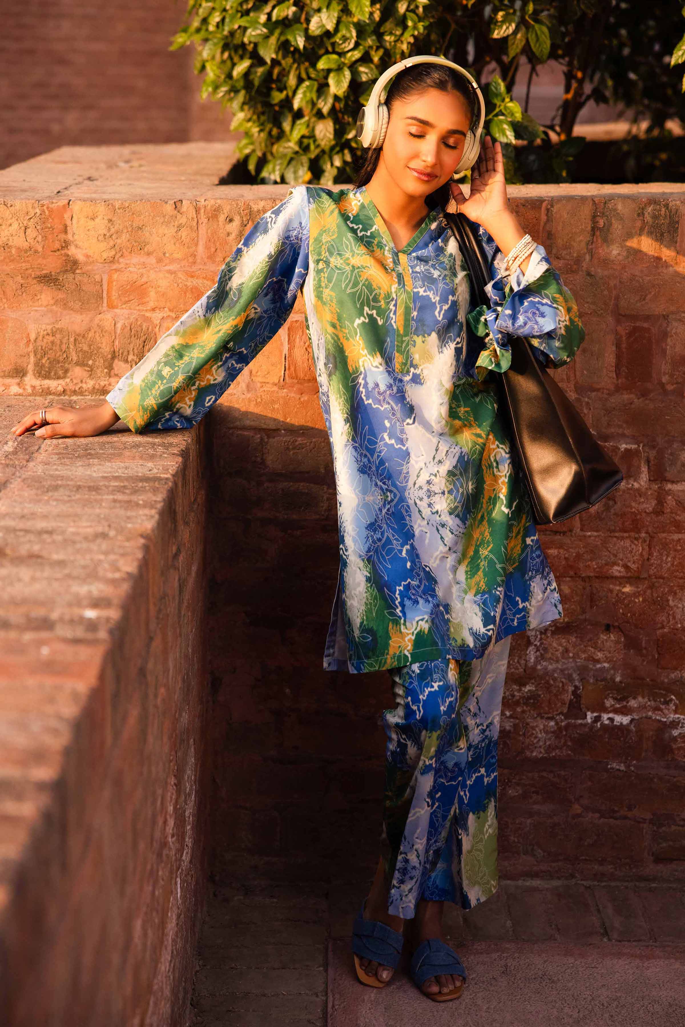 NishatUK - Brown Printed Crepe 2-piece ready to wear Dress