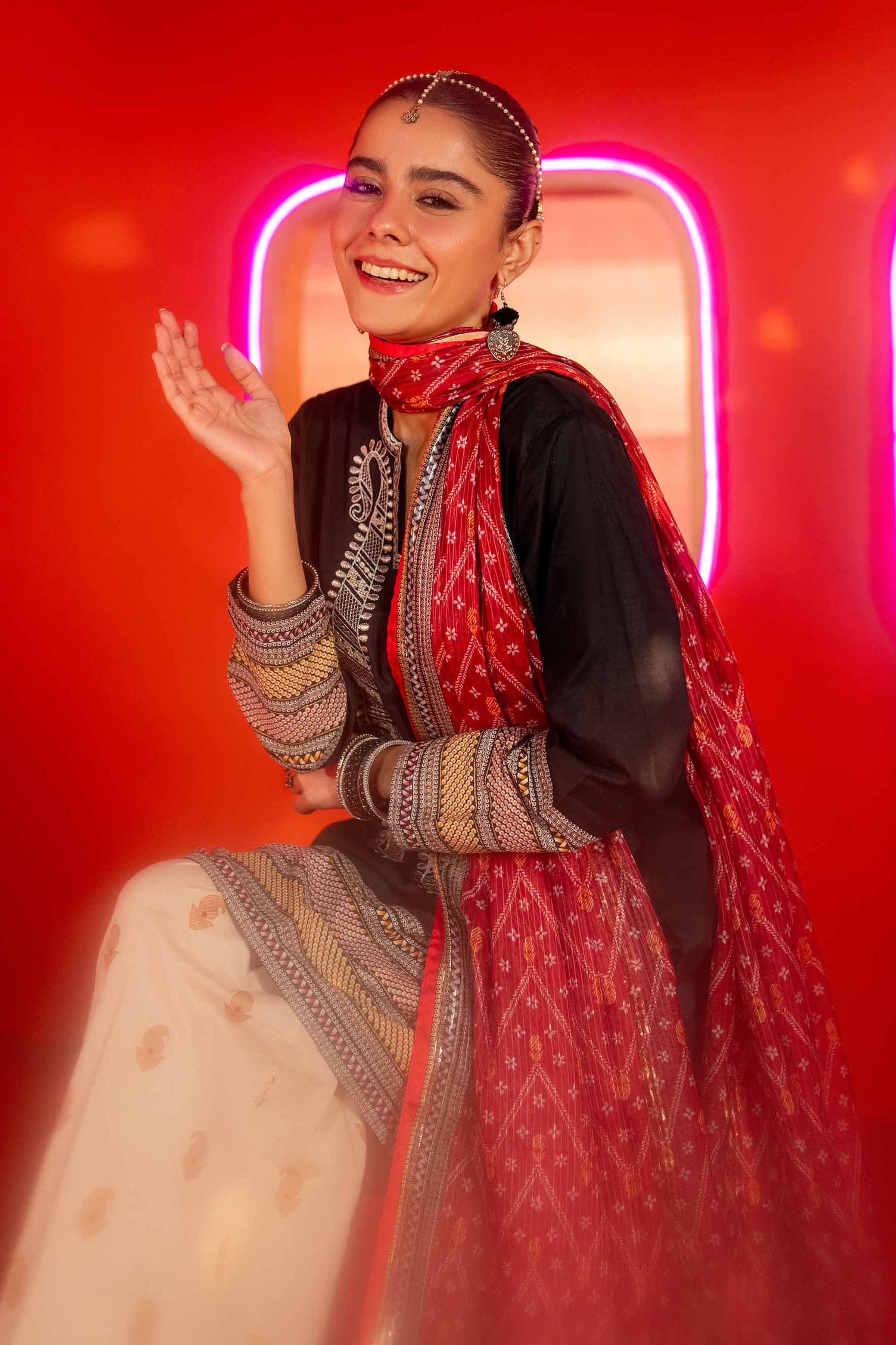 NishatUK - Brown Embroidered  Lawn 3-piece ready to wear Suit