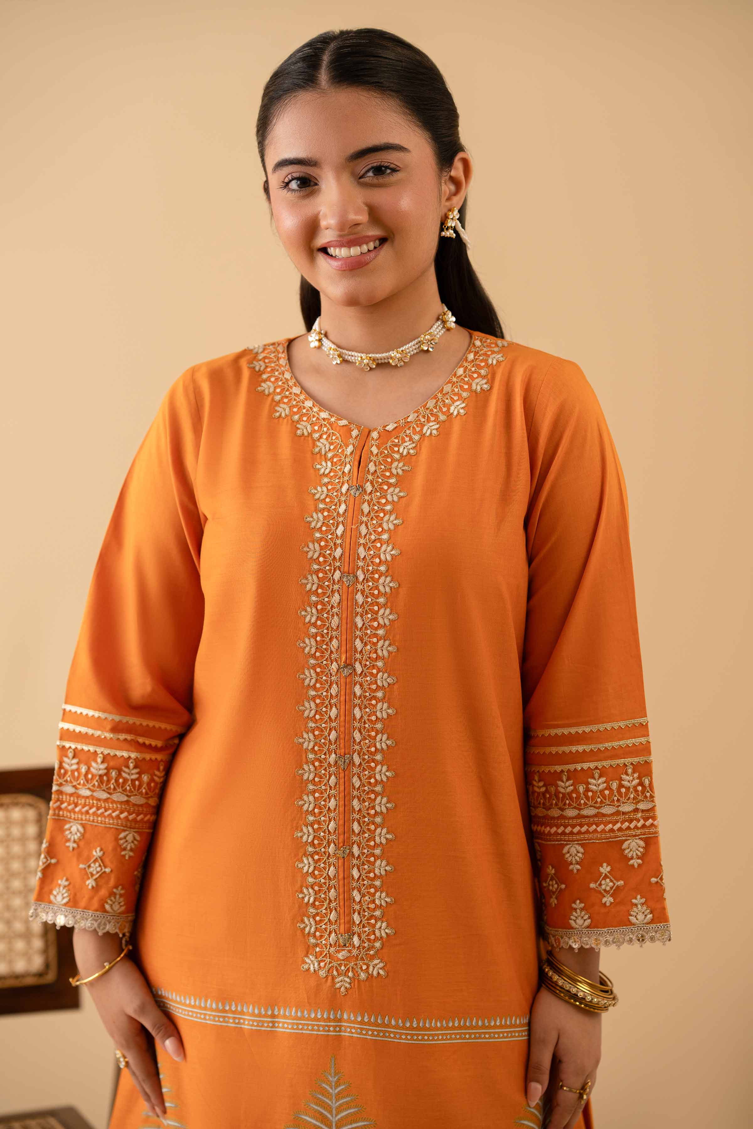 NishatUK - Orange Embroidered Lawn 1-piece ready to wear Shirt