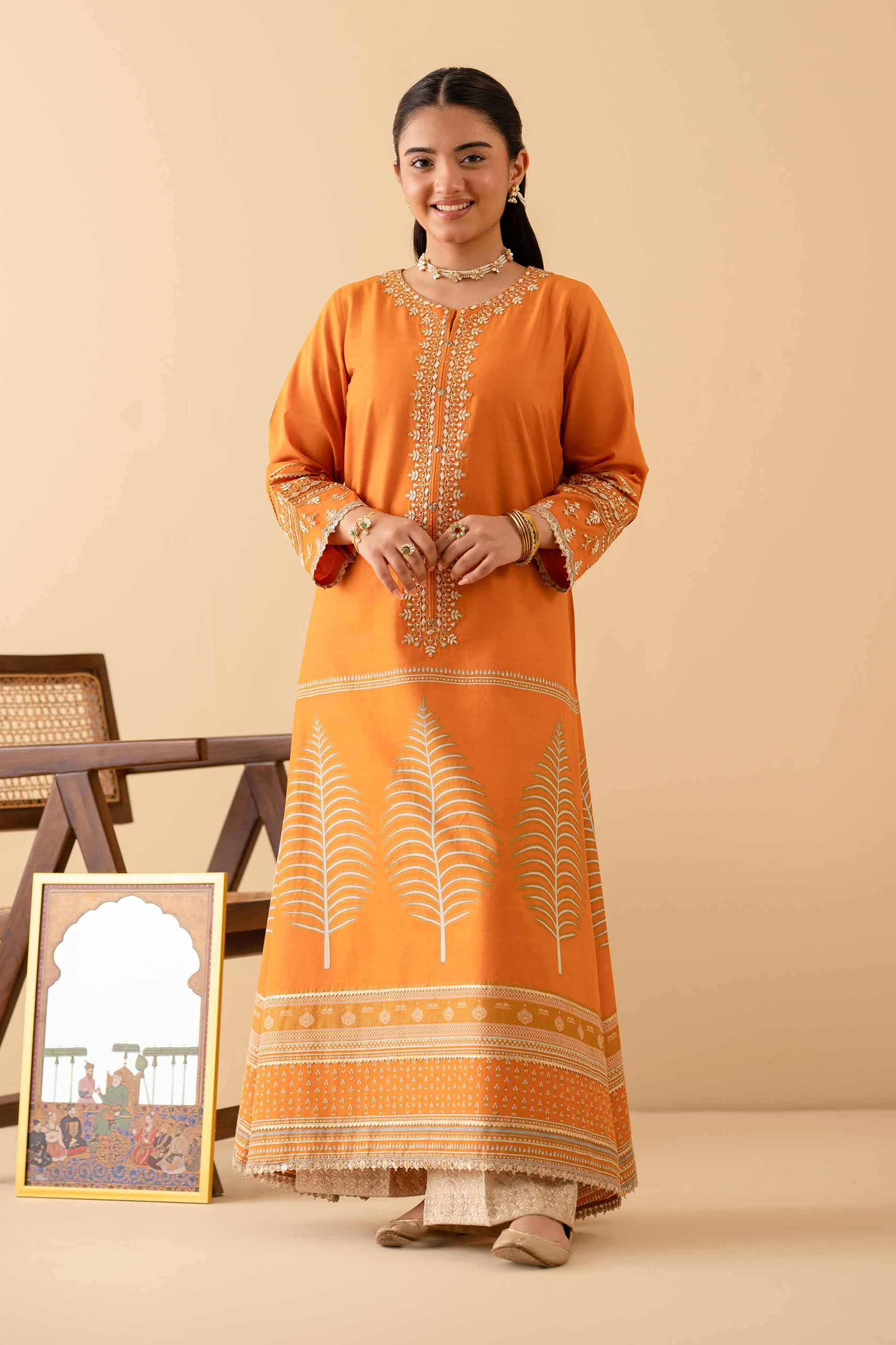 NishatUK - Orange Embroidered Lawn 1-piece ready to wear Shirt