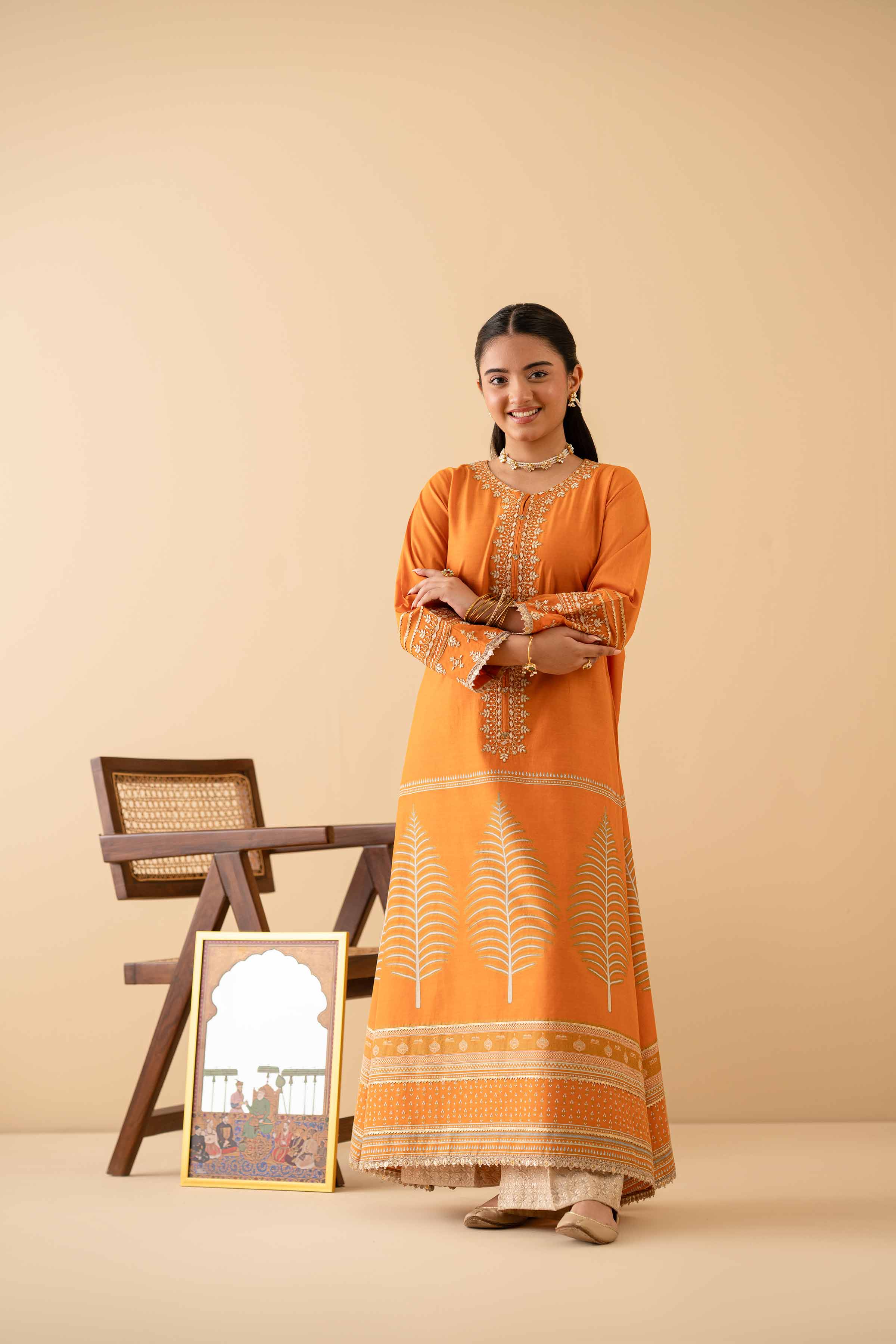 NishatUK - Orange Embroidered Lawn 1-piece ready to wear Shirt