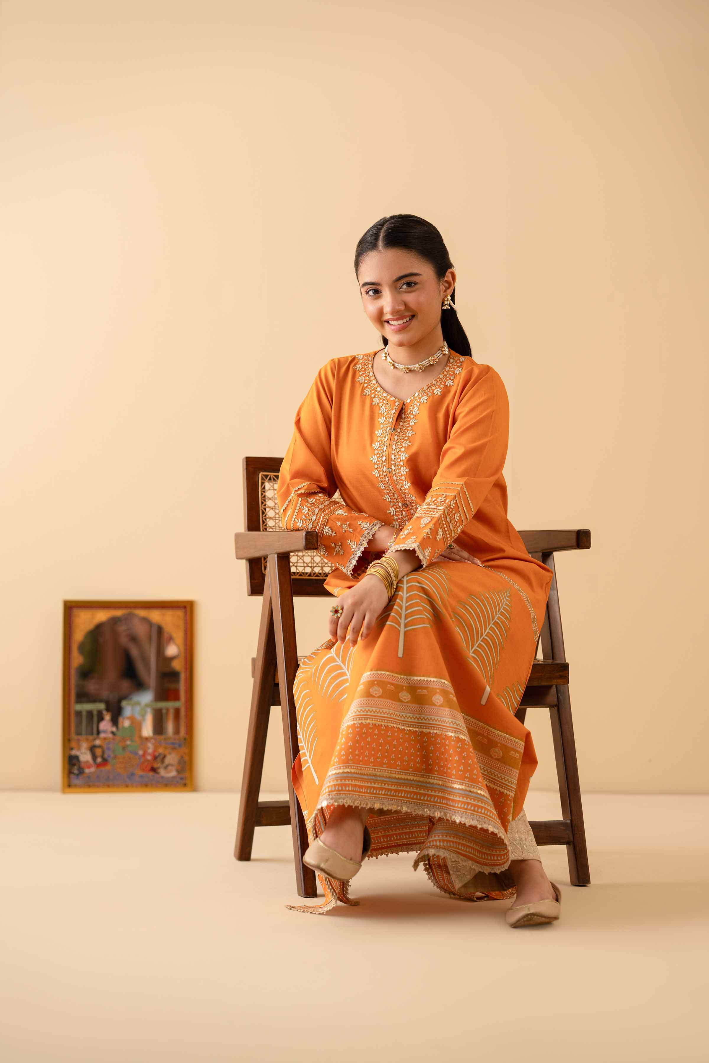 NishatUK - Orange Embroidered Lawn 1-piece ready to wear Shirt