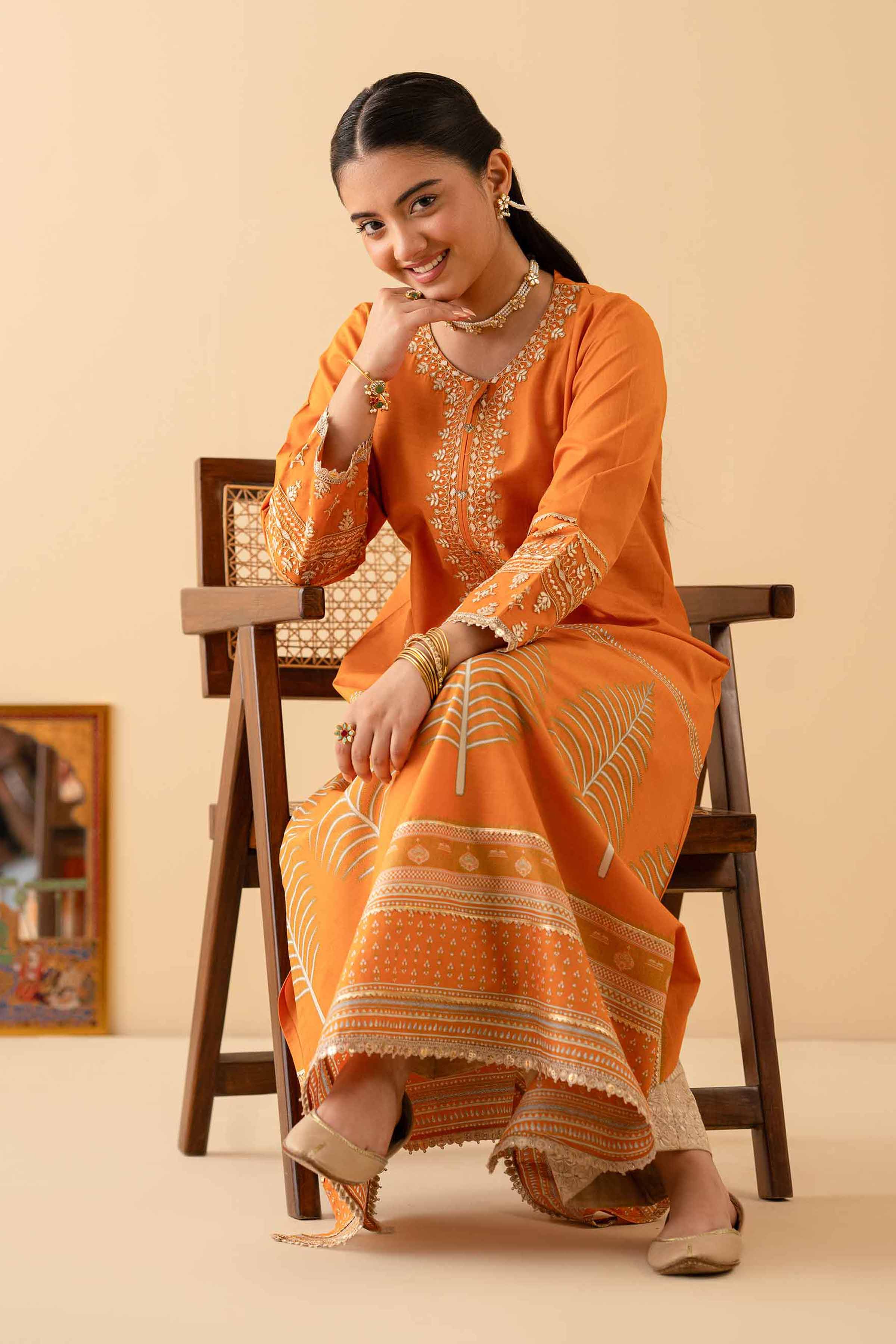 NishatUK - Orange Embroidered Lawn 1-piece ready to wear Shirt