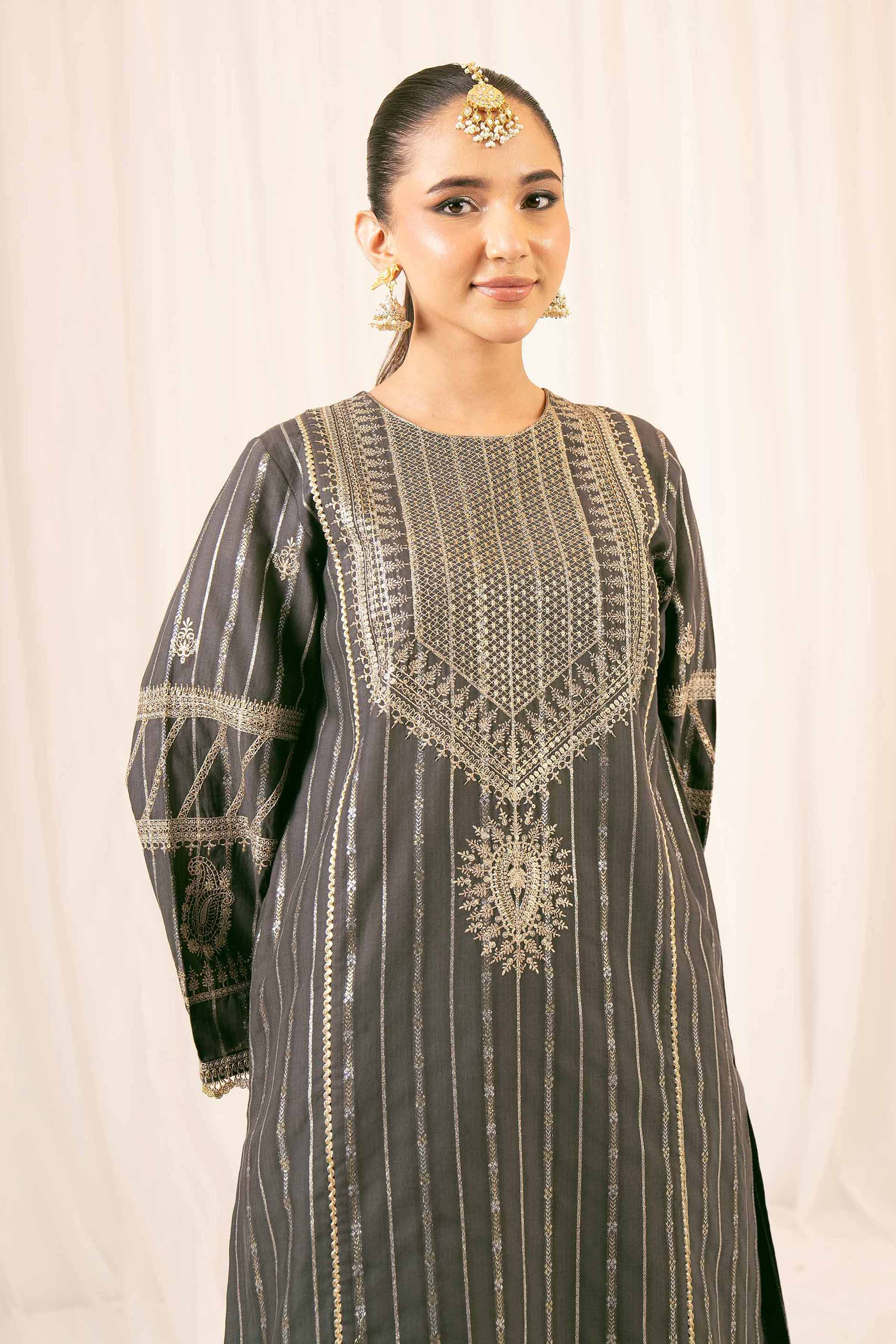 NishatUK - Black Embroidered Jacquard 2-piece ready to wear Dress