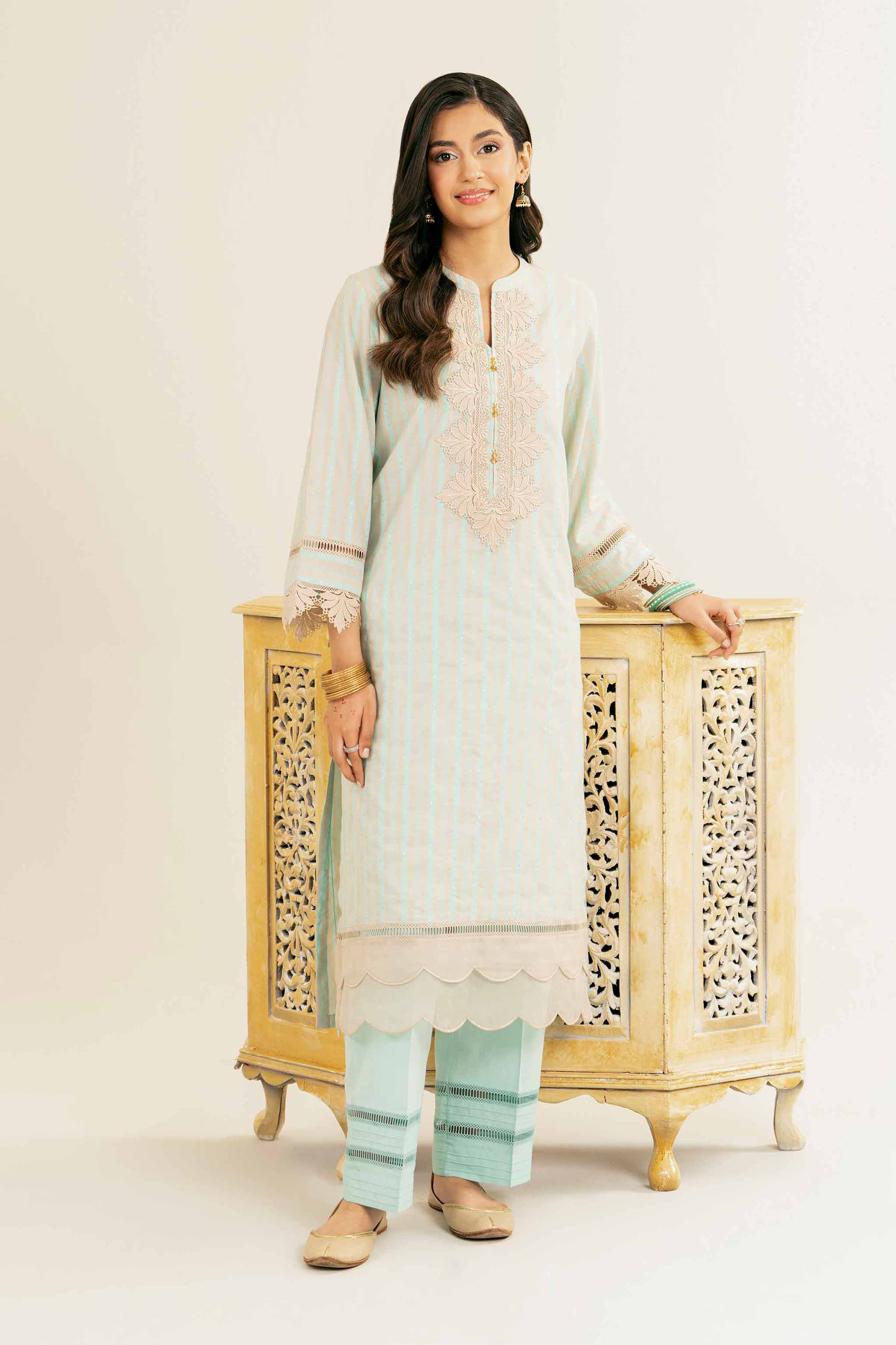 NishatUK - Aqua Embroidered  Jacquard 2-piece ready to wear Dress