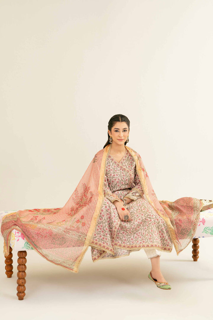 NishatUK - Tea Pink Embroidered   Line Fancy 2-piece ready to wear Dress