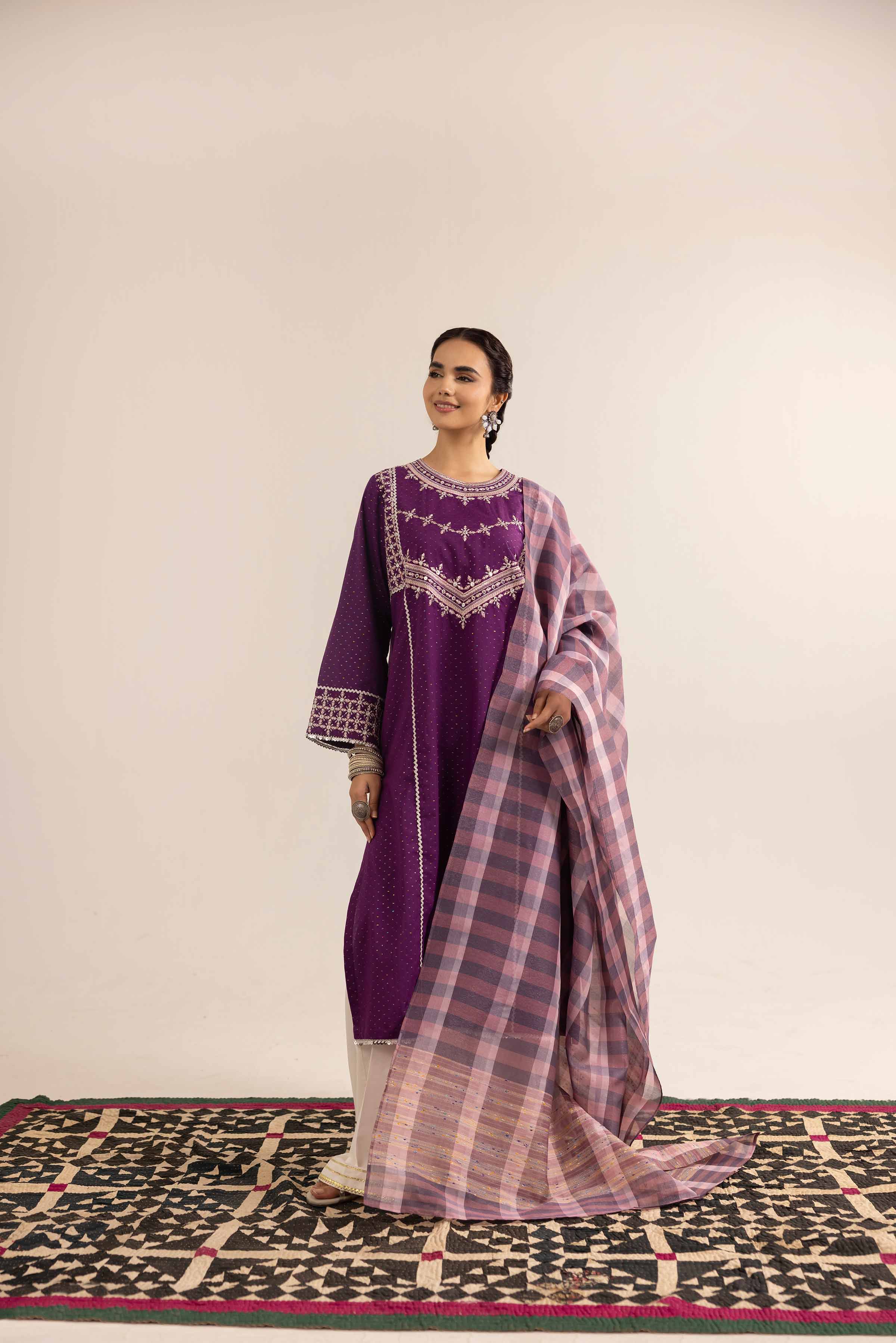 NishatUK - Brown Embroidered  Jacquard 2-piece ready to wear Dress