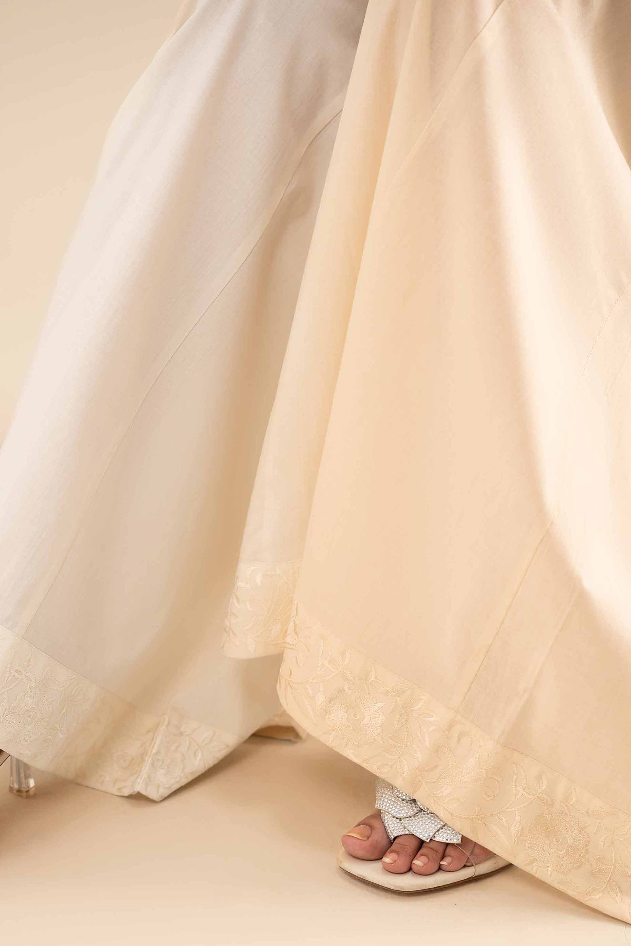 NishatUK - Off White Embroidered   Cambric 1-piece ready to wear Sharara