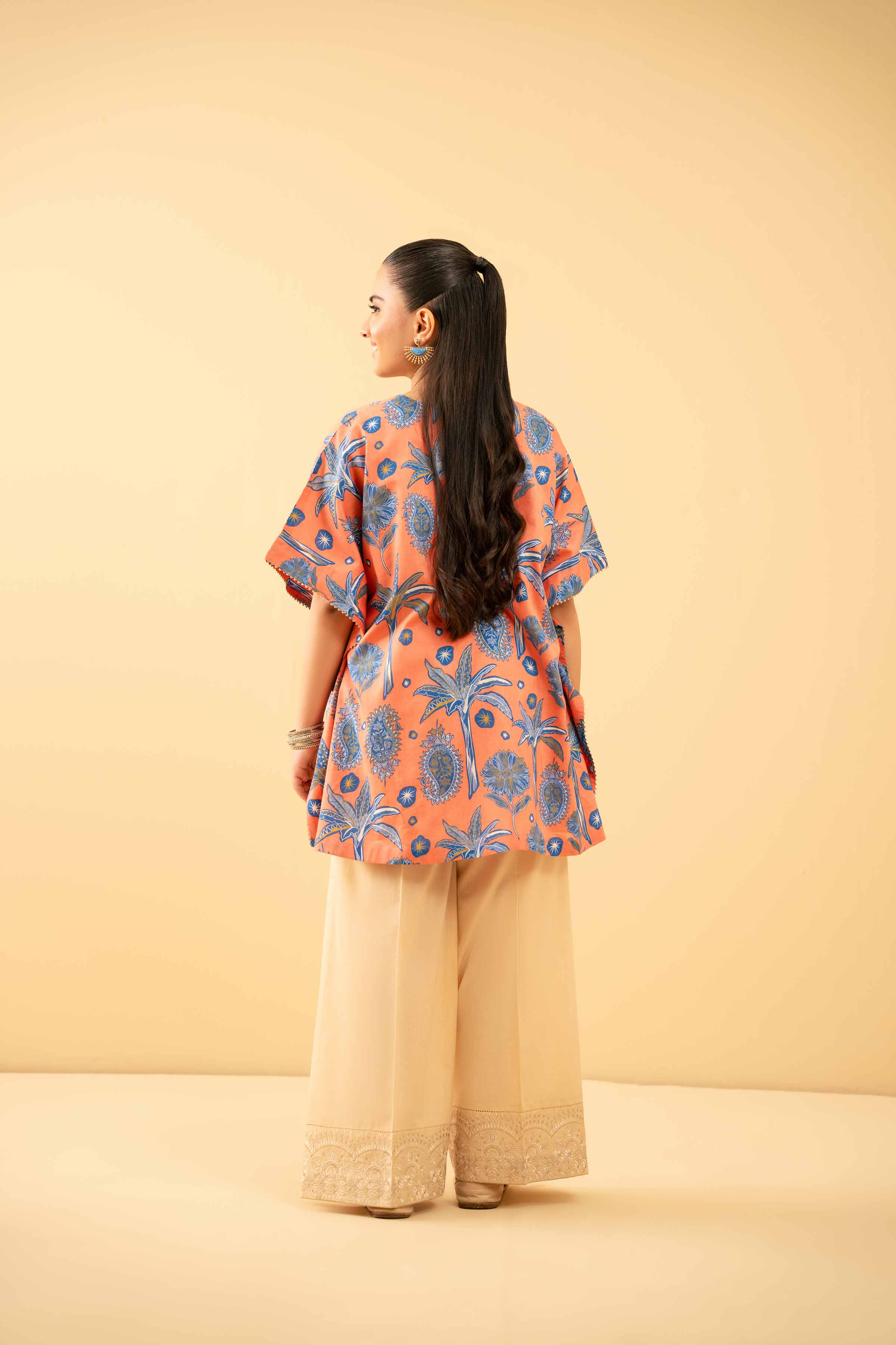 NishatUK - Peach Printed Lawn 1-piece ready to wear Kaftan
