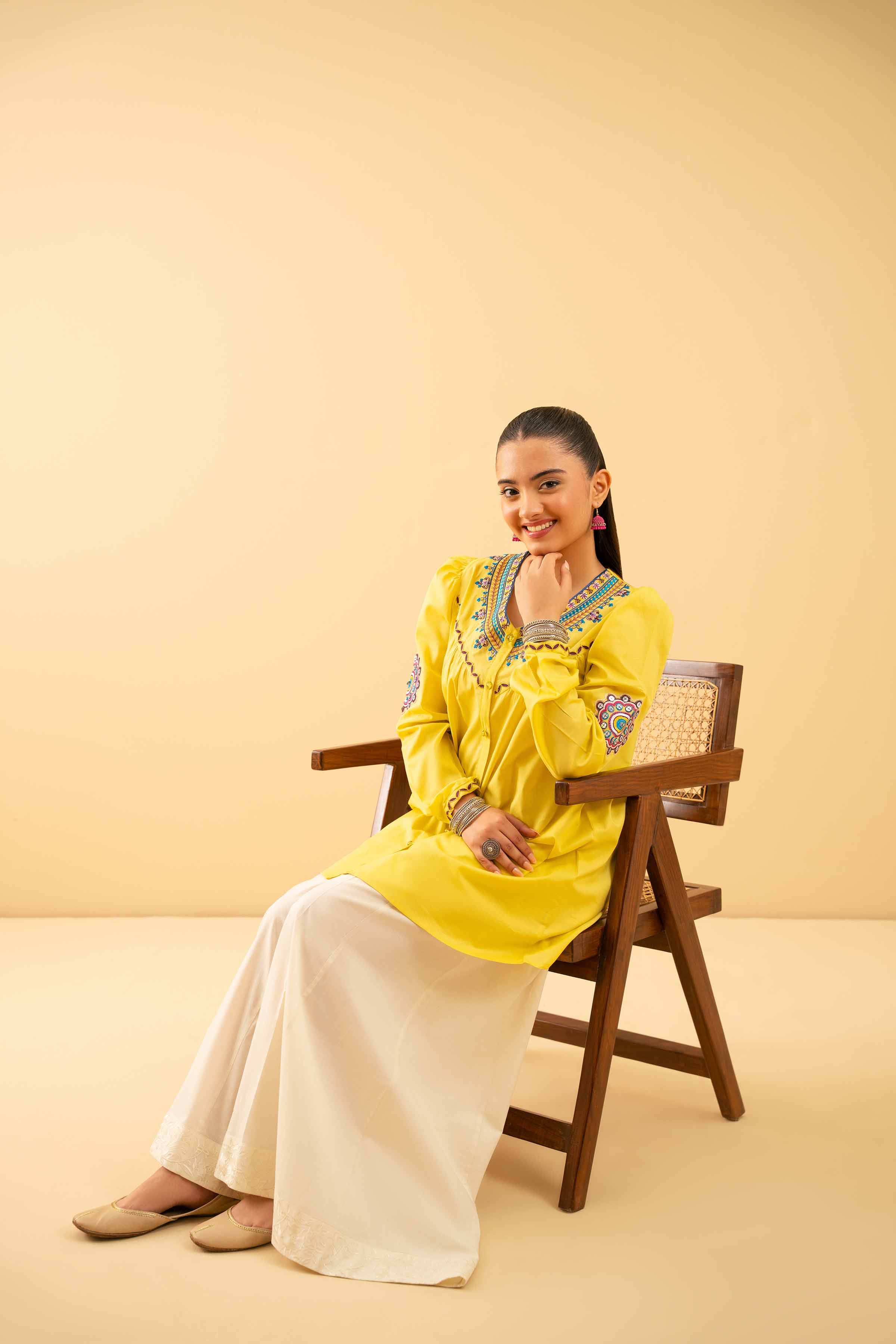 NishatUK - Yellow Embroidered Cambric 1-piece ready to wear Shirt