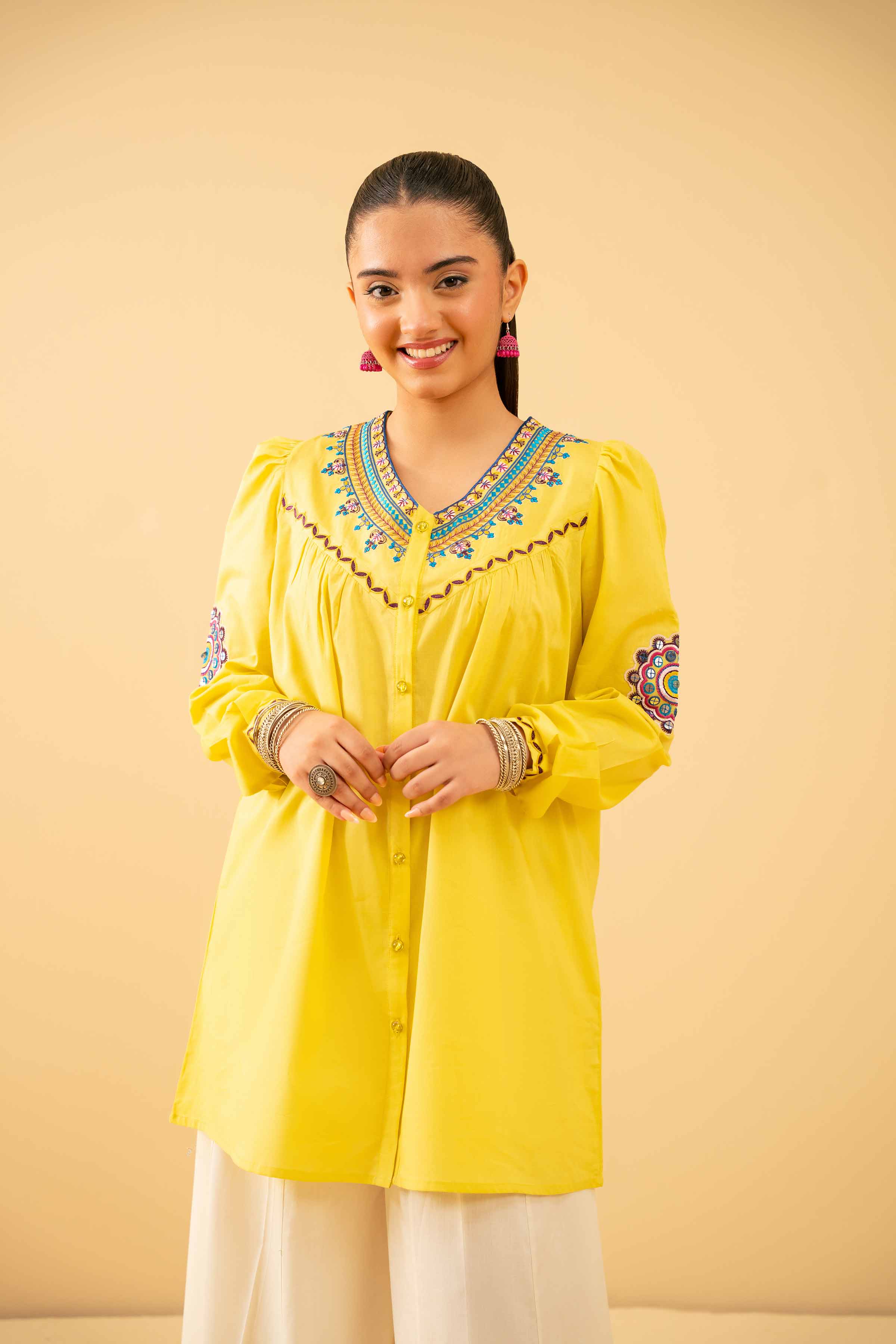 NishatUK - Yellow Embroidered Cambric 1-piece ready to wear Shirt