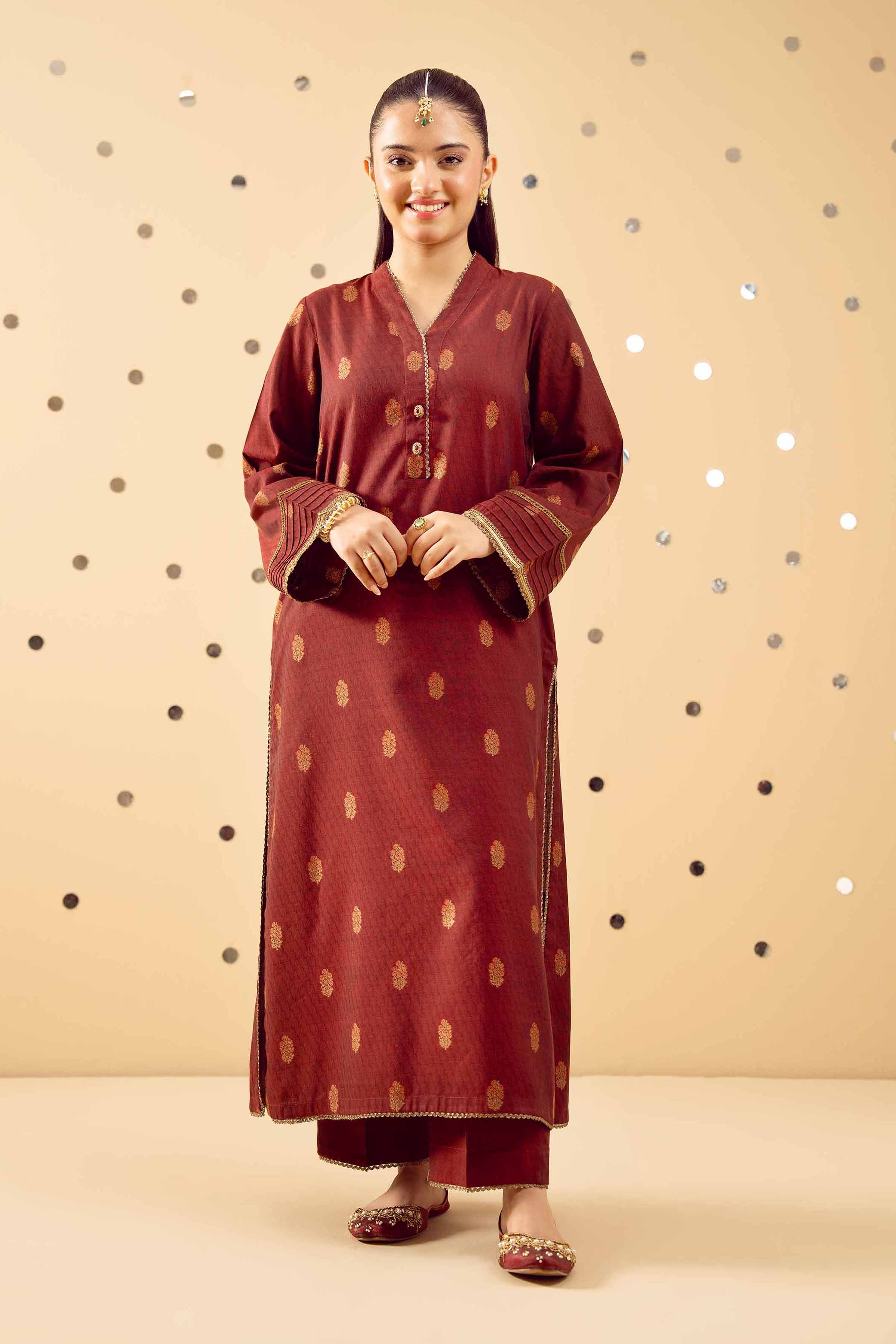 NishatUK - Maroon Solids Jacquard 2-piece ready to wear Dress