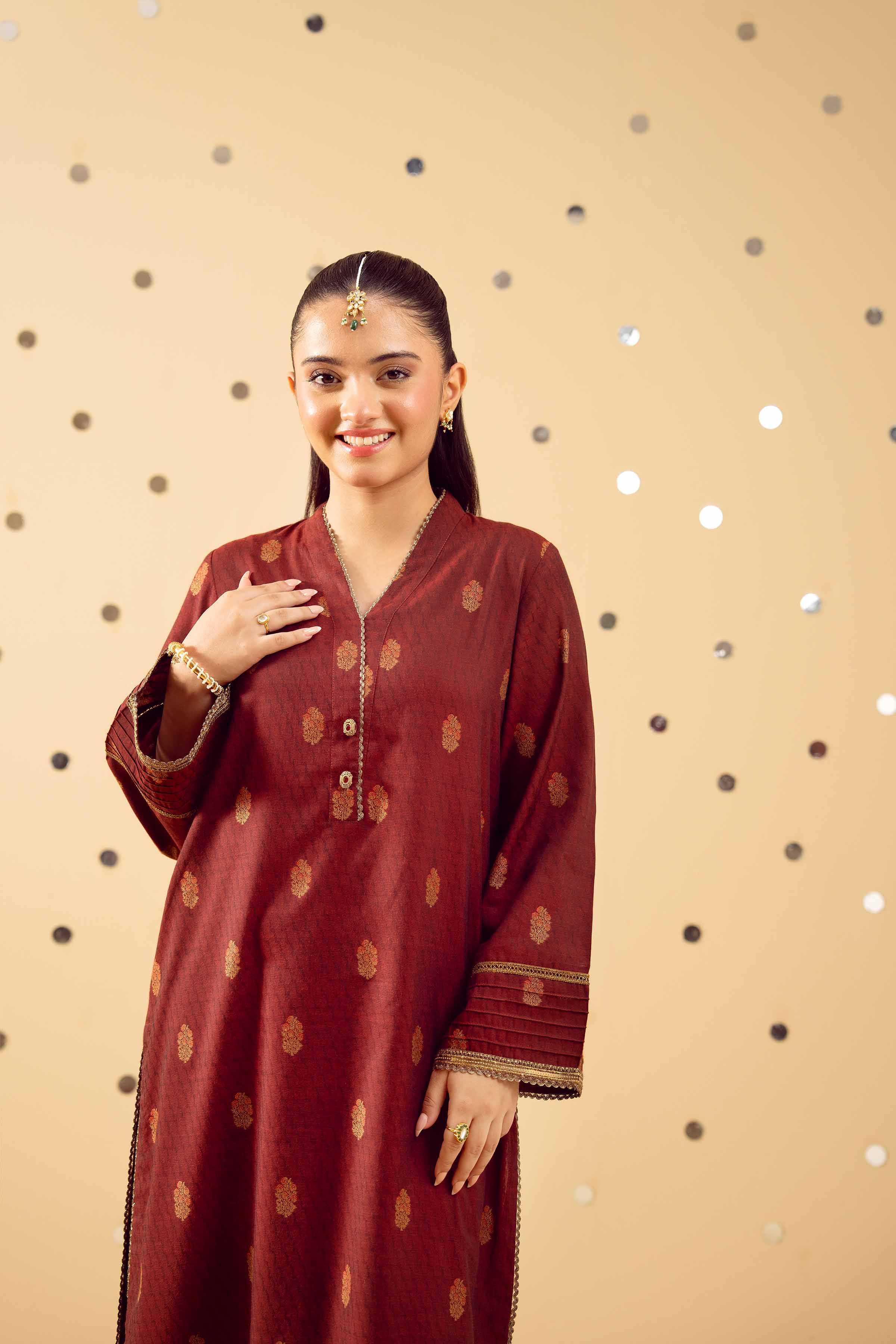 NishatUK - Maroon Solids Jacquard 2-piece ready to wear Dress