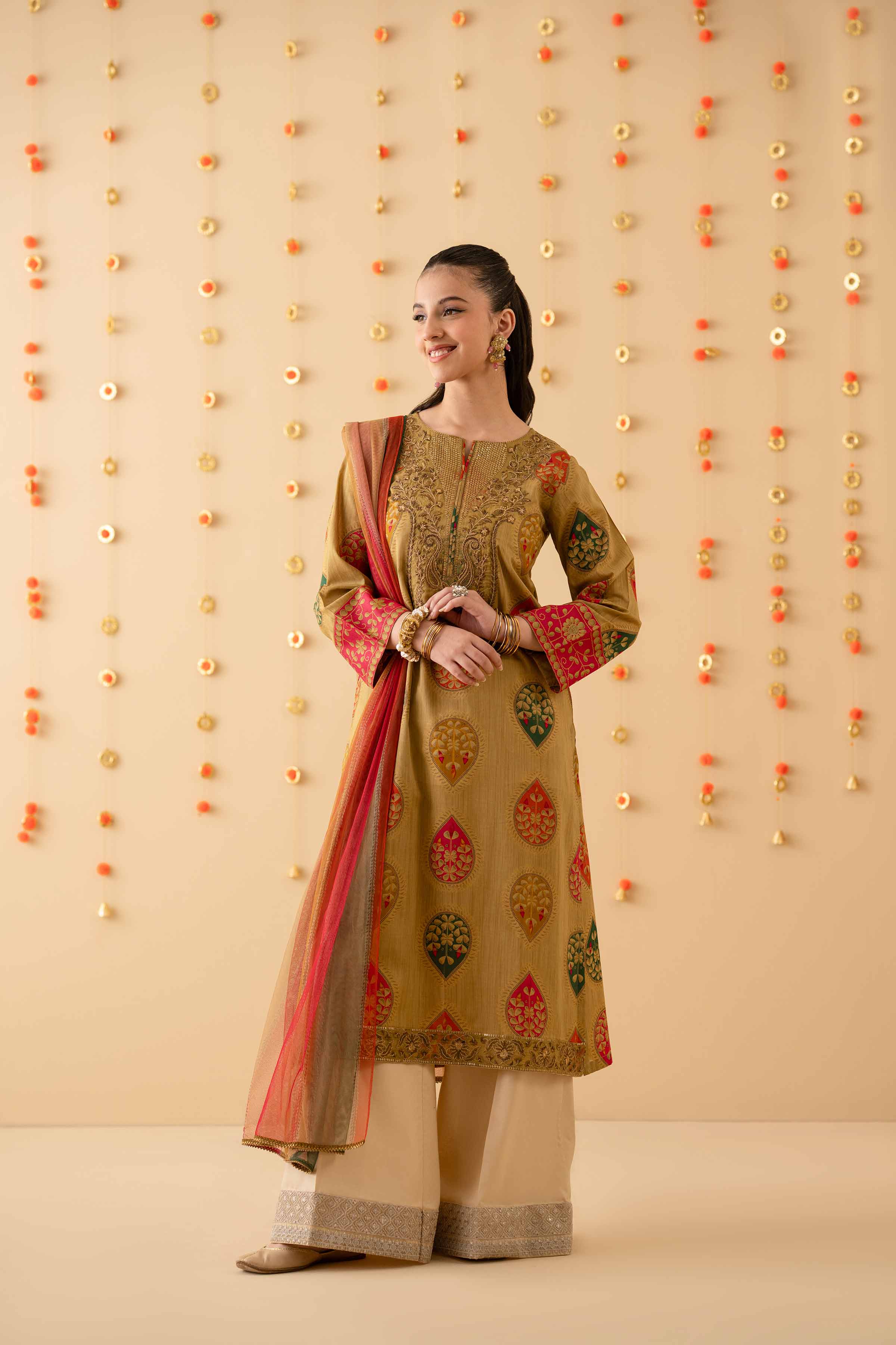 NishatUK - Olive Green Embroidered  Lawn 2-piece ready to wear Dress