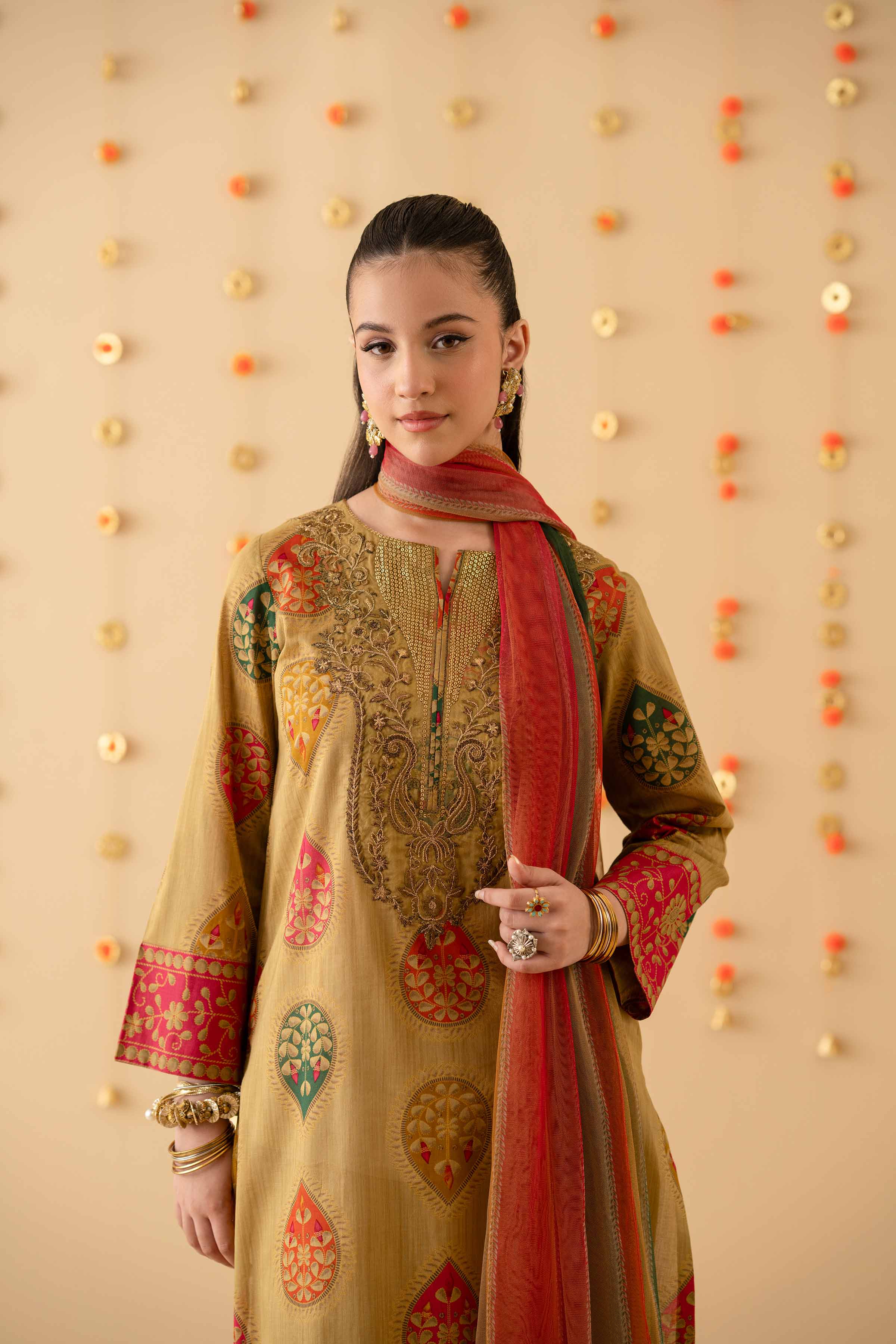 NishatUK - Olive Green Embroidered  Lawn 2-piece ready to wear Dress
