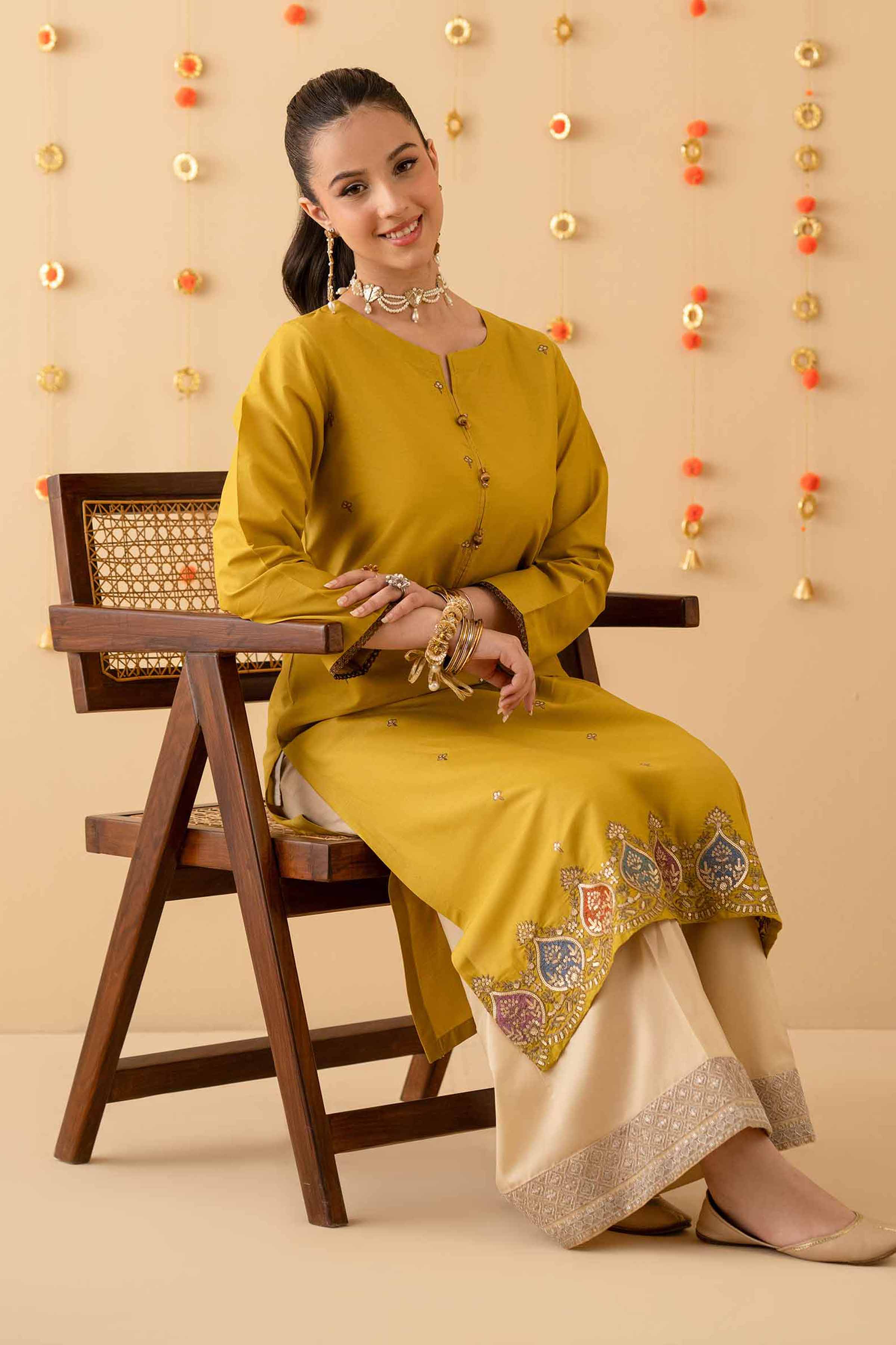 NishatUK - Olive Green Embroidered   Cambric 1-piece ready to wear Shirt