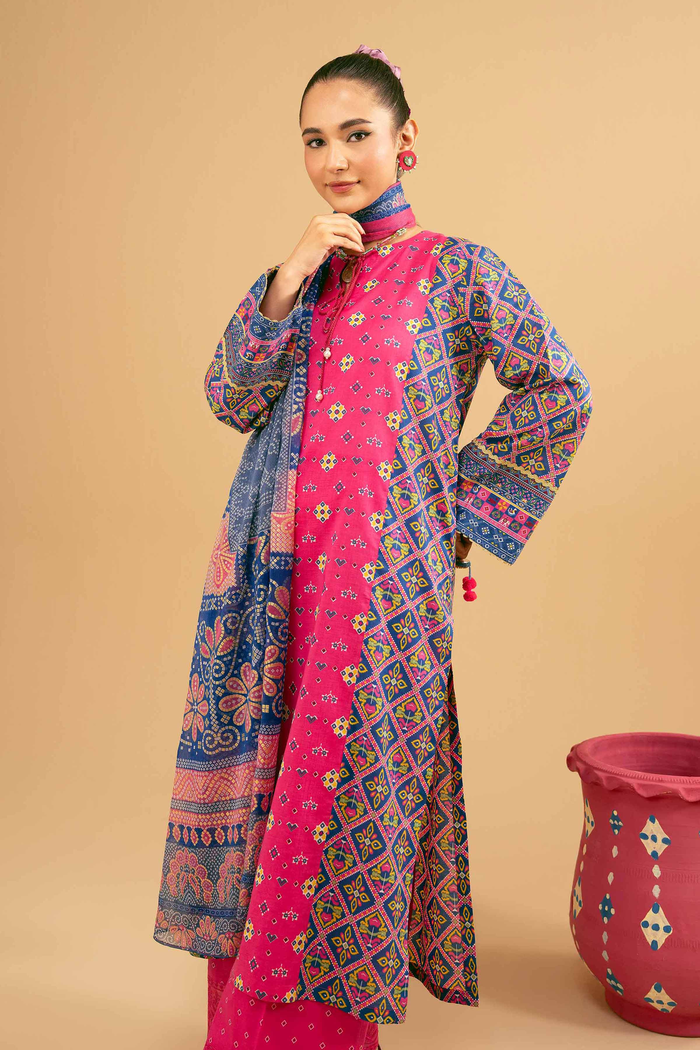 NishatUK - Peach Embroidered Lawn 3-piece ready to wear Suit